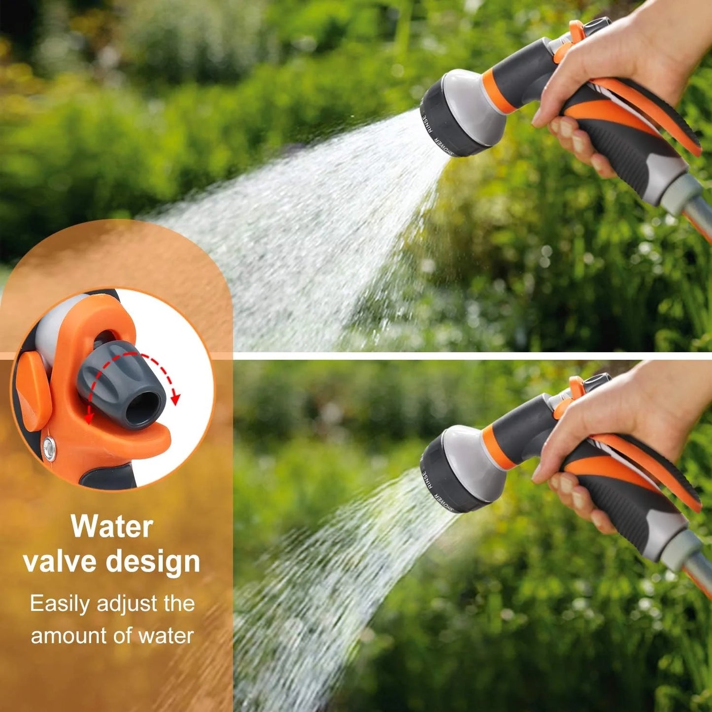 2 Pack Heavy-Duty Multi-Function Water Hose Nozzle,Hose Nozzles For Lawn And Garden, 8 Spray Patterns For Watering Plants, Cleaning Cars, Showering Pets - 8-Pattern Watering Nozzle
