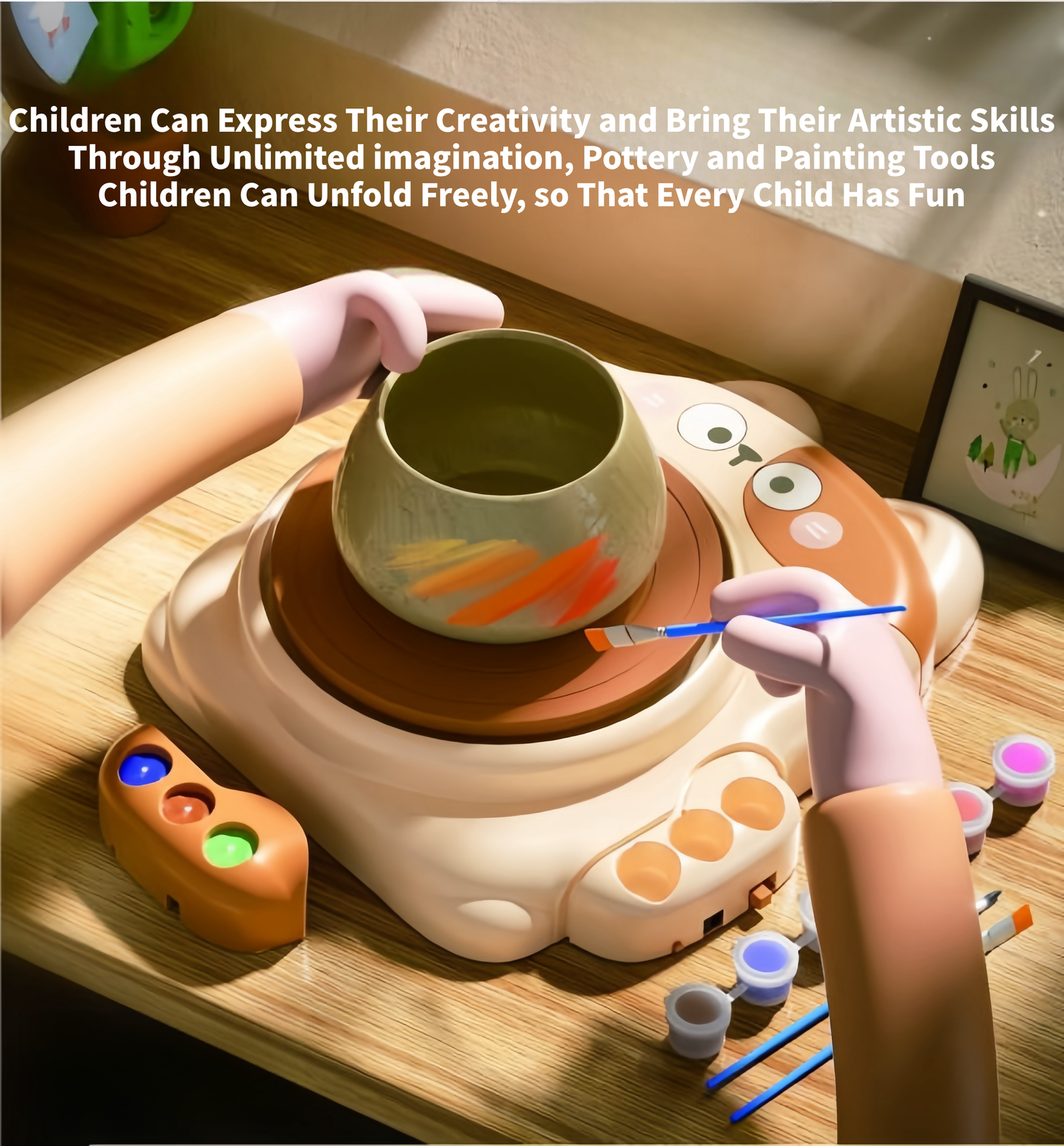 Kids Pottery Wheel,Mini Pottery Machine With 3 Clays,Pottery Set for Kids Ages 8-12,Cat Pottery Machine,Two Speeds,Air Dry Sculpting Clay and Craft Paint Toy Kit