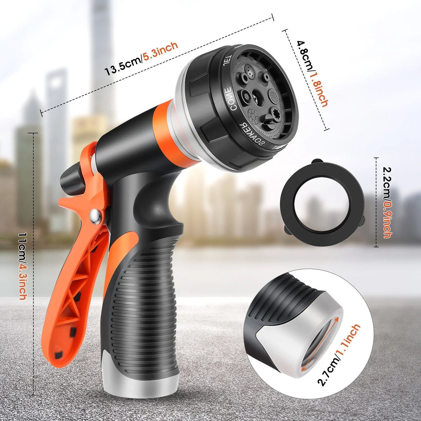 2 Pack Heavy-Duty Multi-Function Water Hose Nozzle,Hose Nozzles For Lawn And Garden, 8 Spray Patterns For Watering Plants, Cleaning Cars, Showering Pets - 8-Pattern Watering Nozzle