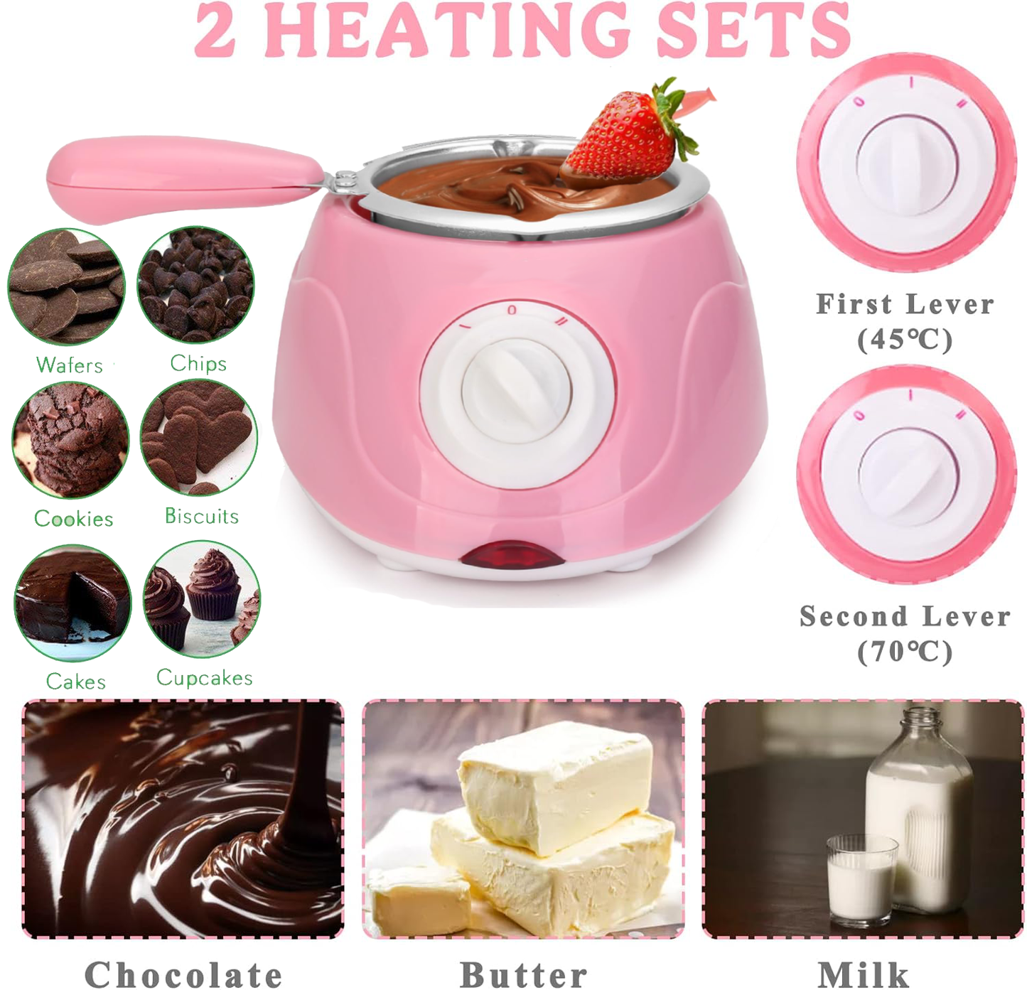 Chocolate Fondue Pot,Luxury Electric Chocolate Melting Pot Set With Fork and Model Tool,Melt,Warm Caramel,Cheese,Sauce,Romantic Date,Fun Birthday Gift