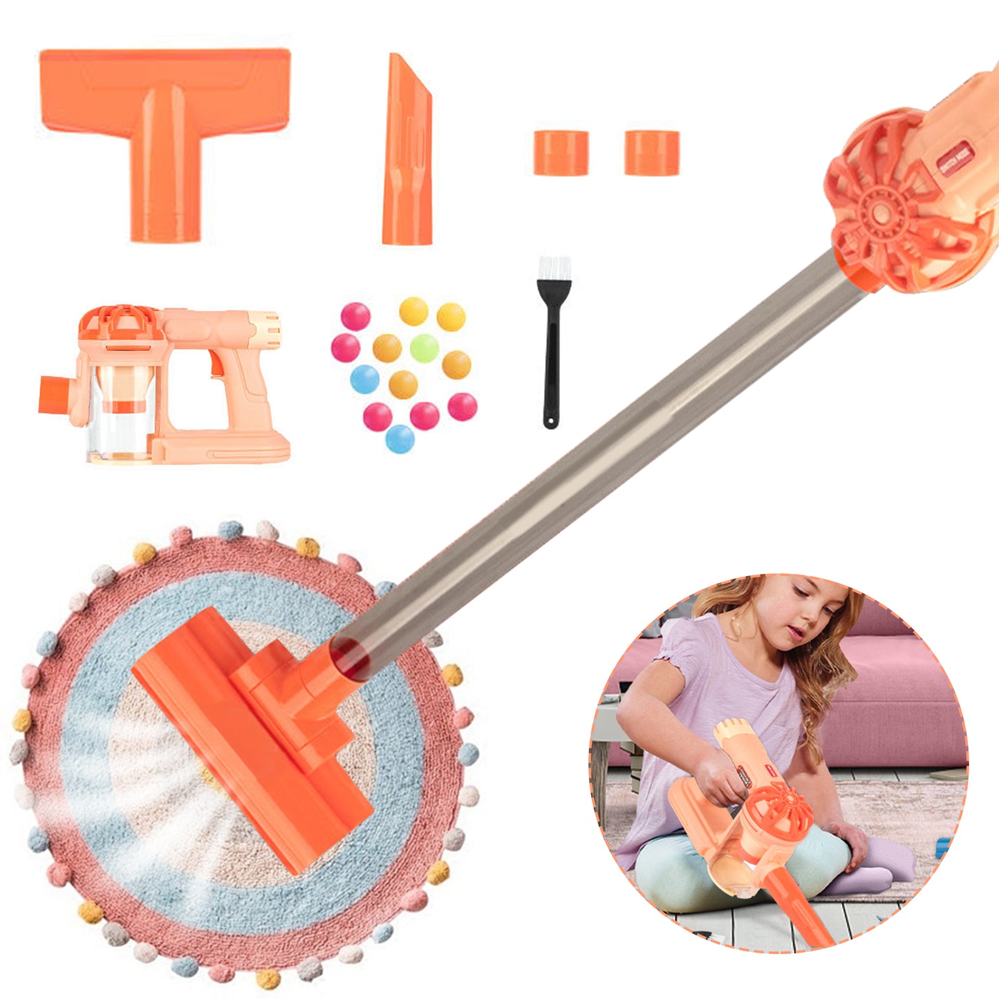Kids Vacuum Cleaner,Toy Vacuum Cleaner,4-in-1 Kids Vacuum That Really Works,Pink Girl's Vacuum Cleaner,Cordless Real Suction,Gifts for Boys and Girls