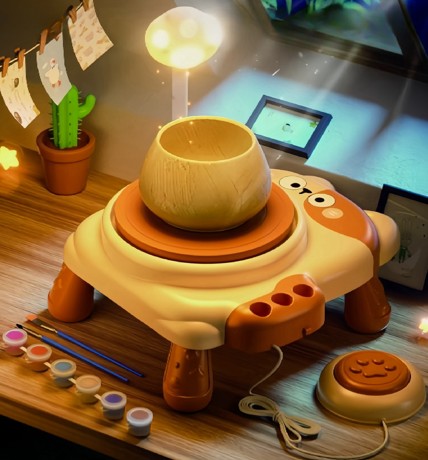 Kids Pottery Wheel,Mini Pottery Machine With 3 Clays,Pottery Set for Kids Ages 8-12,Cat Pottery Machine,Two Speeds,Air Dry Sculpting Clay and Craft Paint Toy Kit