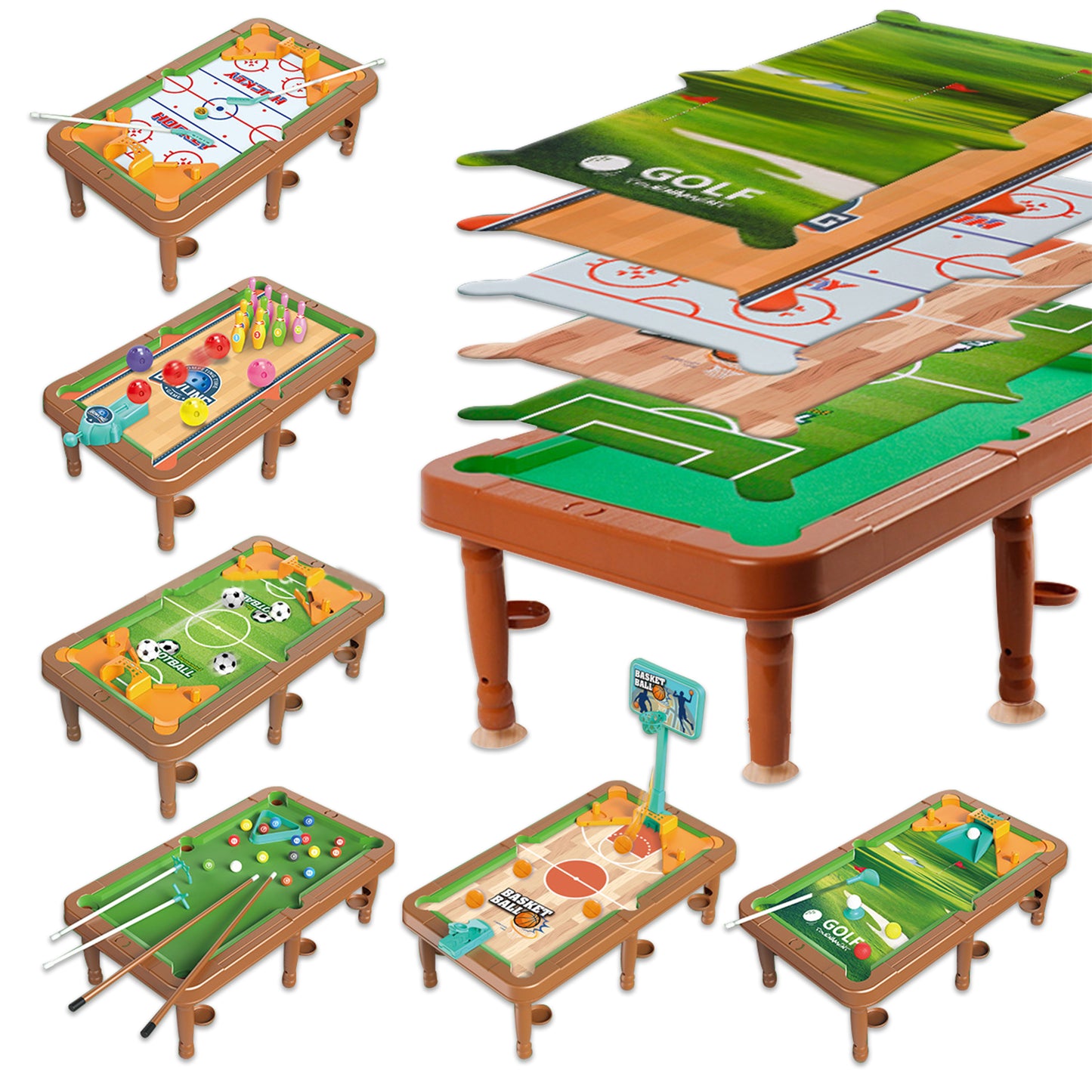 6-in-1 Multi Game Table,Mini Pool Table for Kids,Basketball,Billiards,Football,Ice Hockey,Bowling,Golf Six Ways To Play,Game Table Gift for Boys 8-14