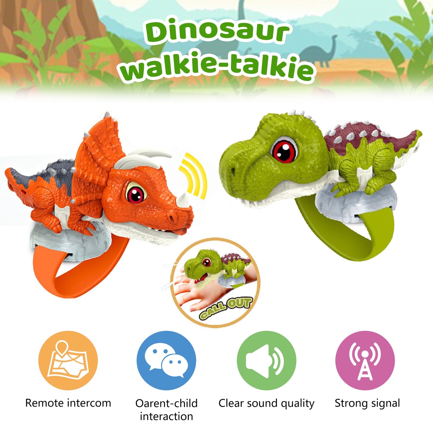 Dinosaur Walkie Talkies 2 Pack,Toddler Walkie Talkies,Two-color Dinosaur Wrist Walkie Talkies for Outdoor Camping Games & Birthday Gifts for Kids