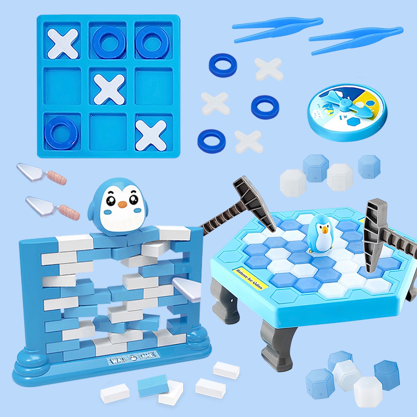 Kids Save Penguin Break Ice Game,Break Ice Game Toy for Adults,Family,Kids Ages 4-8,Penguin Game Set with Mini Penguin Brick Wall Game and Tic Tac Toe