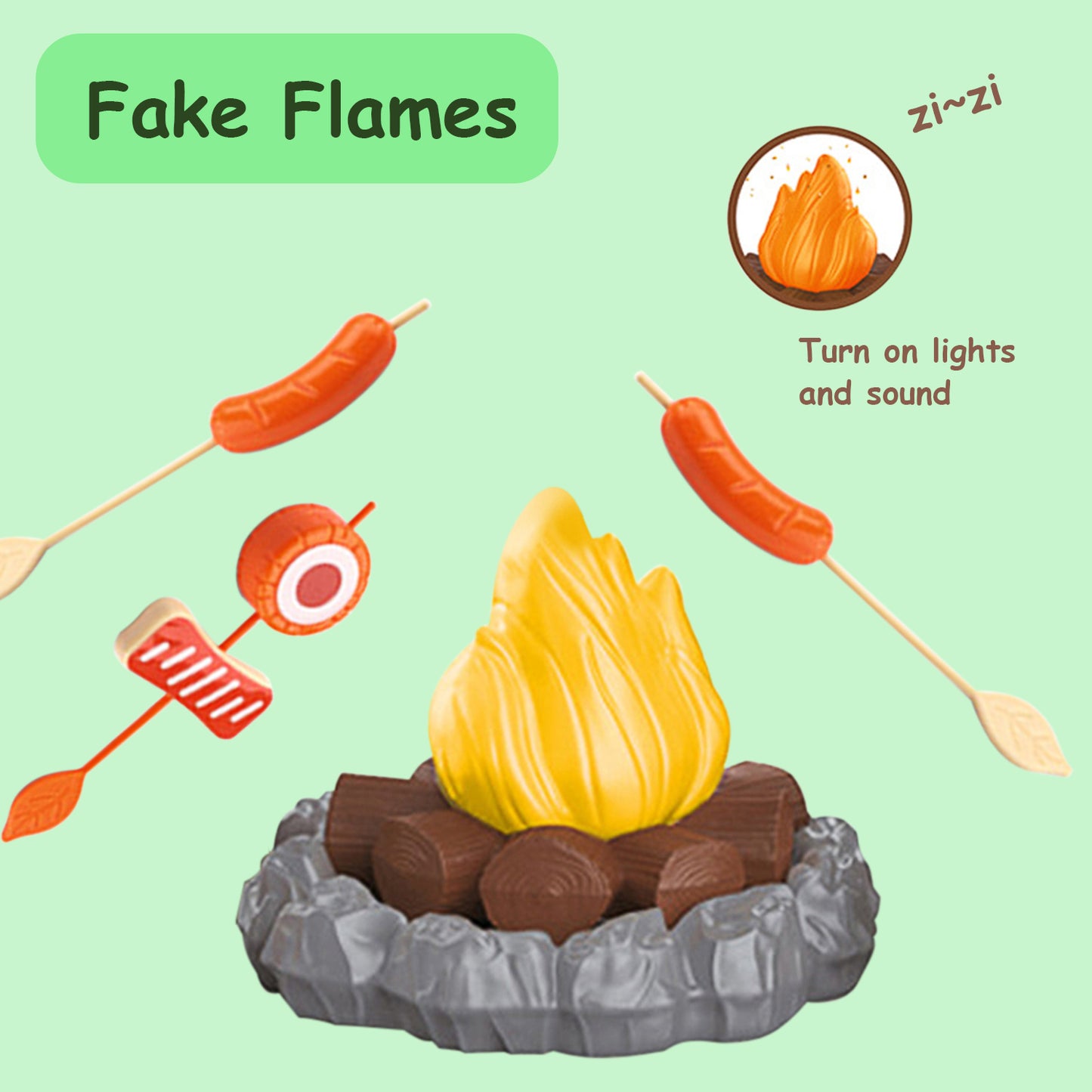 Pretend Campfire Play Set,Toy Campfire for Kids Ages 3+,Pretend to Barbecue with Cooking Toys,Fake Campfire with Lights and Sounds
