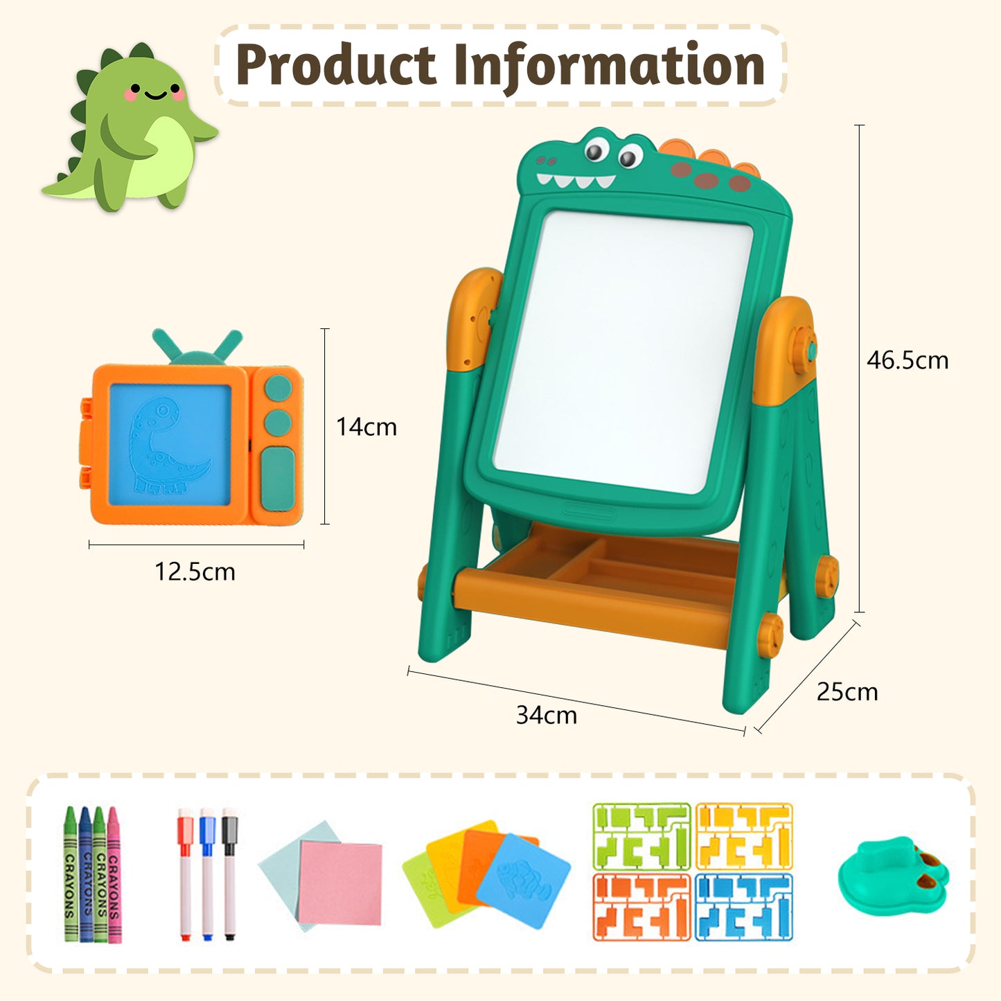 Art Easel for Kids,Kids Blackboard,3-in-1 Easel for Kids Ages 4-8,Double-sided Adjustable Standing Easel,Art Gifts and Educational Toys for Kids,Green