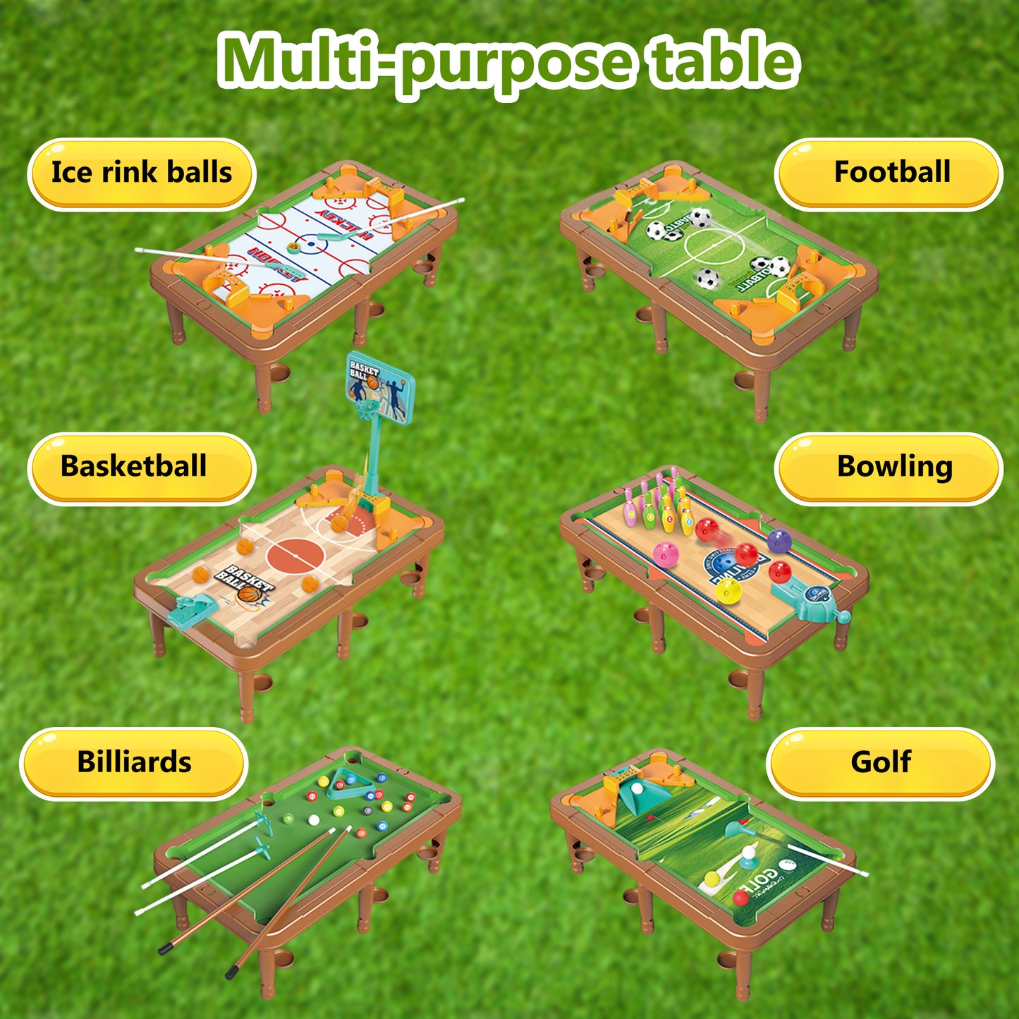 Multi Game Table For Kids,Kids Pool Table With Accessories,Basketball,Billiards,Football,Ice Hockey,Bowling,Golf,All In One,For Indoor Outdoor,Family,Kids and Adults