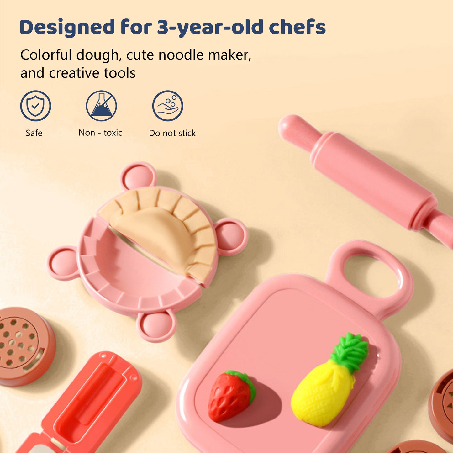 Play Dough Sets for Kids 2-4,Clay Noodle Maker,3 in 1 Noodle Maker Toy,Kitchen Toy Playdough Clay for Making Noodle Cookies,Gift for Girls and Boys