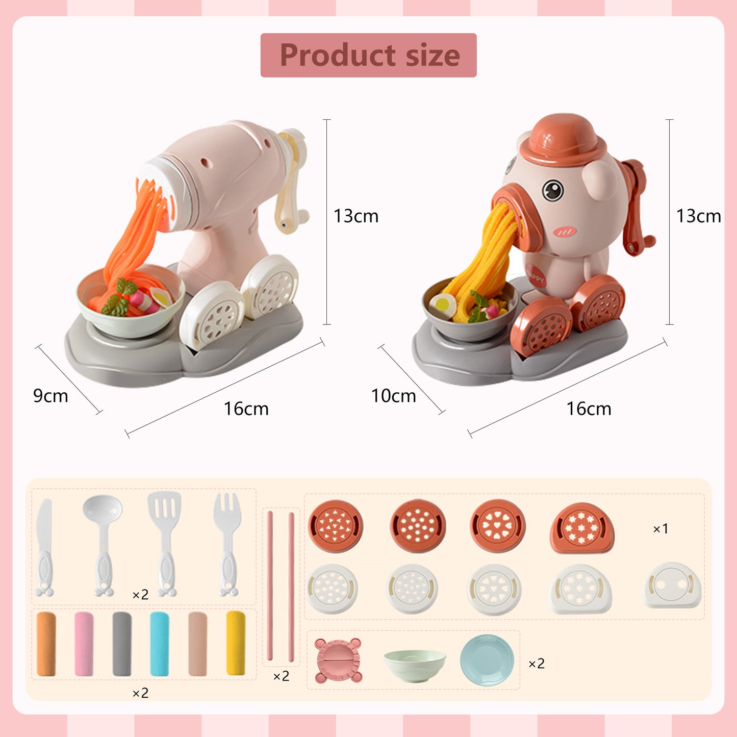 Playdough Toys for Kids,Clay Noodle Maker Set,Kitchen Toy Playdough Sets for Kids Ages 4-8,Pink Piggy Image,Two Noodle Machines with 47 Accessories