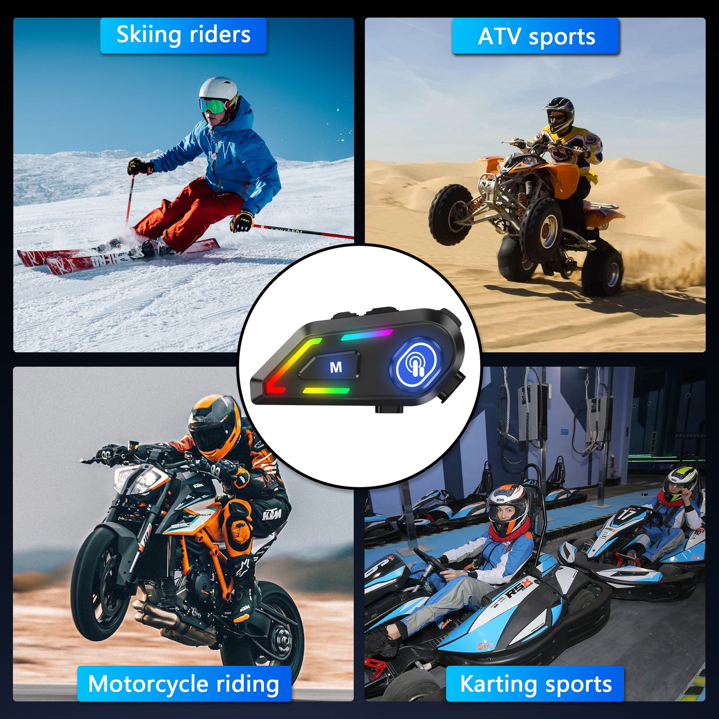 Motorcycle Headset with Colorful LED light,Motorcycle Helmet Headset Communication System,Motorcycle Helmet Speakers,Waterproof Noise Cancellation,Music Connection