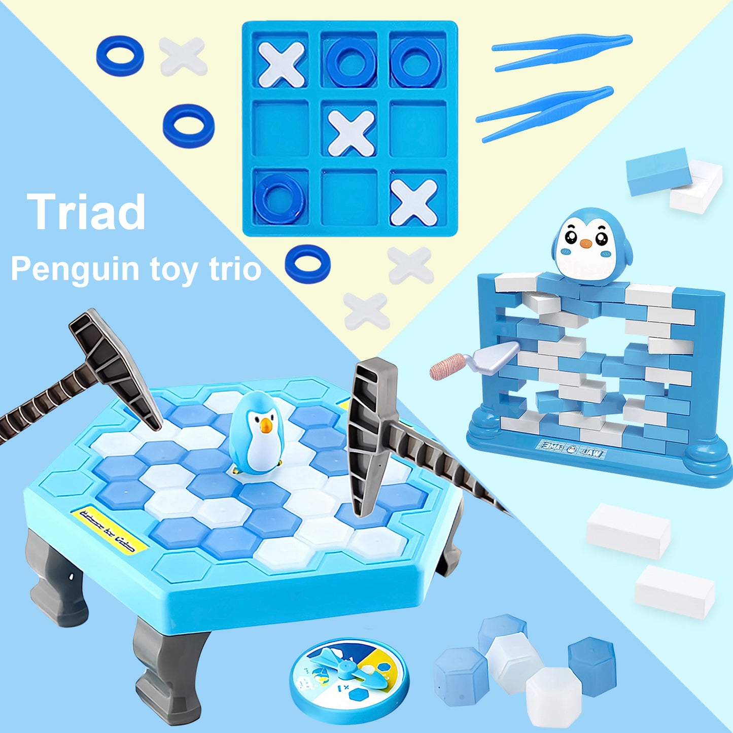 Kids Save Penguin Break Ice Game,Break Ice Game Toy for Adults,Family,Kids Ages 4-8,Penguin Game Set with Mini Penguin Brick Wall Game and Tic Tac Toe