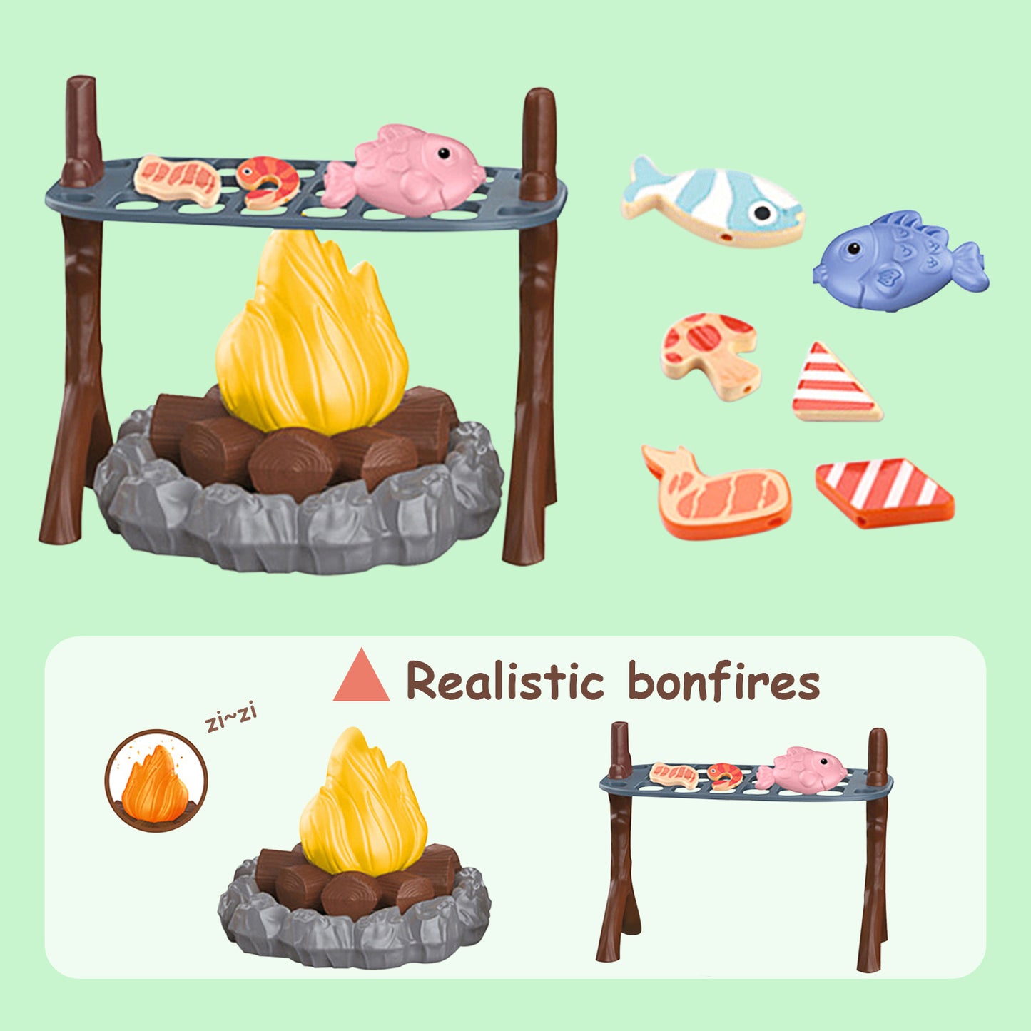 Pretend Campfire Play Set,Toy Campfire for Kids Ages 3+,Pretend to Barbecue with Cooking Toys,Fake Campfire with Lights and Sounds