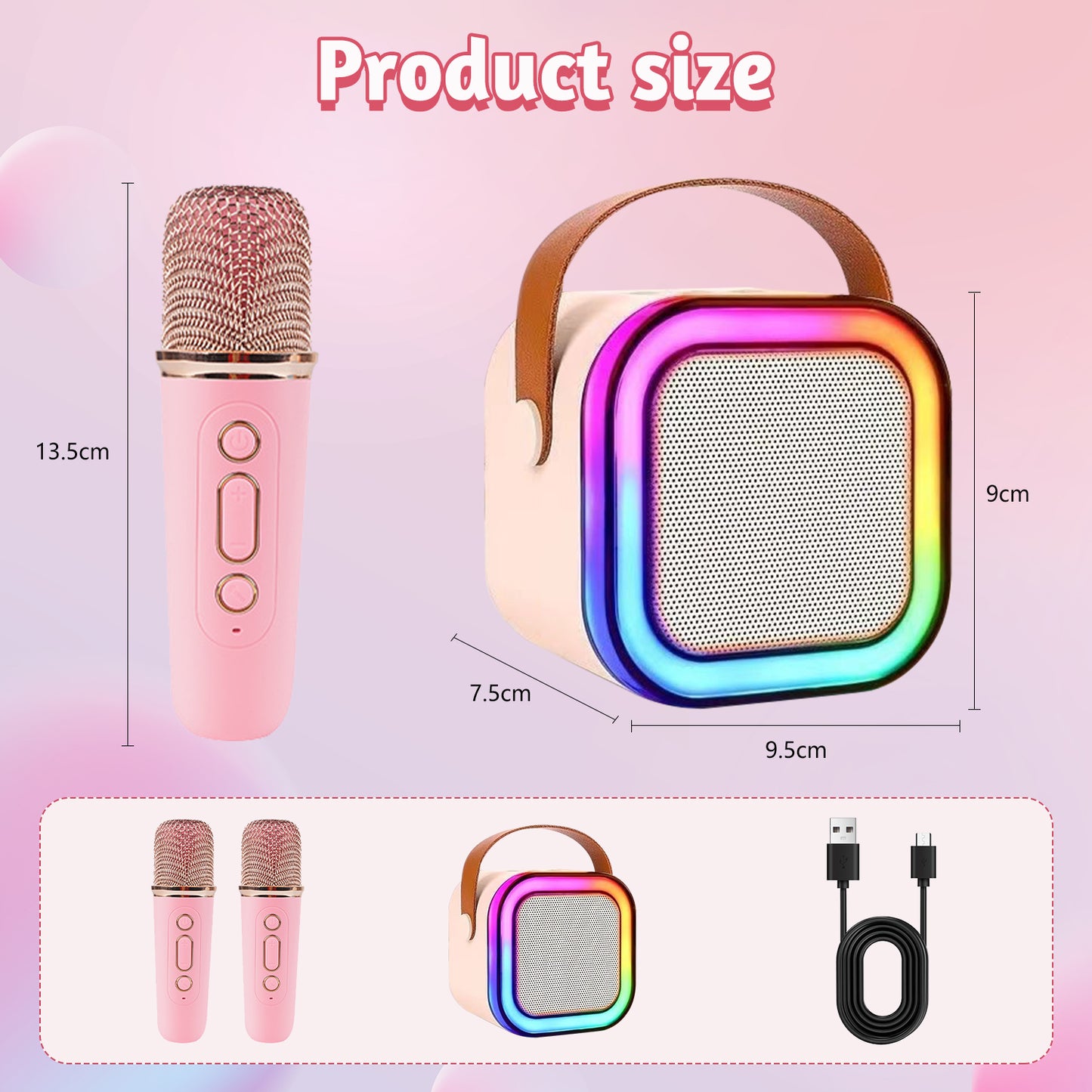 Kids Karaoke Machine,Portable Karaoke Machine with 2 Wireless Microphone,LED Light Music Party Gifts for Girls and Boys 6-10 Year Old,Pink