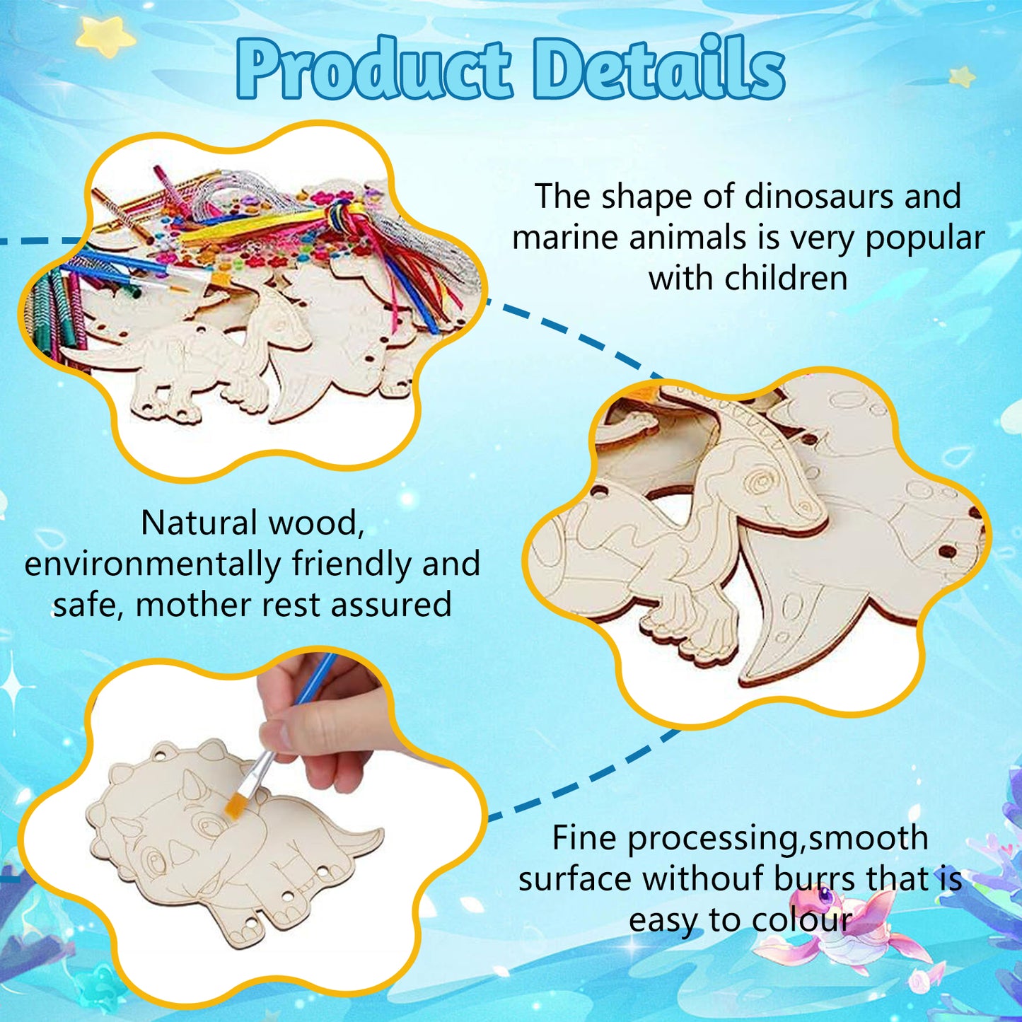 DIY Wind Chimes,Wooden Dinosaurs and Sea Creatures 19 Pcs,Crafts for Kids Ages 8-12,Make and Doodle Your Own Wind Chimes,Craft Gifts for Boys and Girls