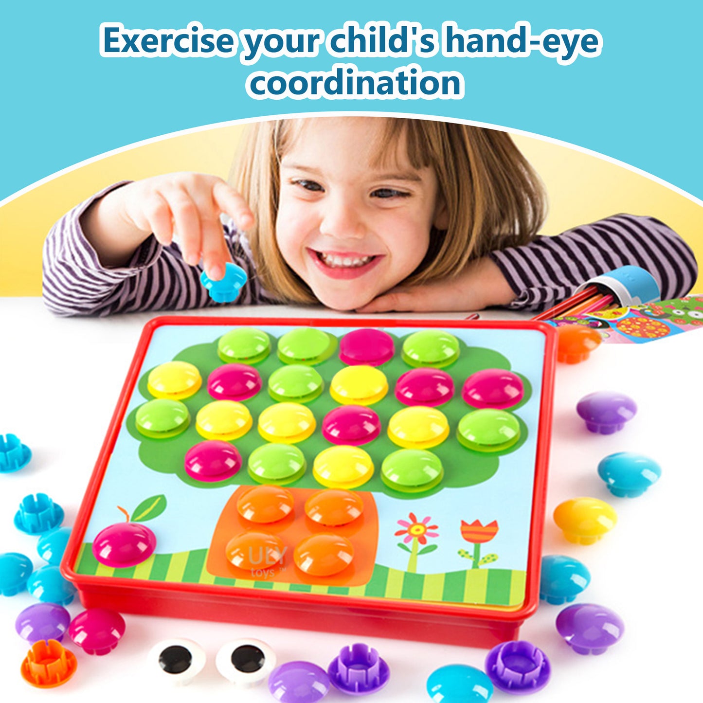 Pegboard Toys for Toddlers,Color Matching Mosaic Button Art Toys,Early Learning Educational Toys for 3+ Year Old Boys and Girls Christmas Gifts,24 Pictures and 92 Buttons