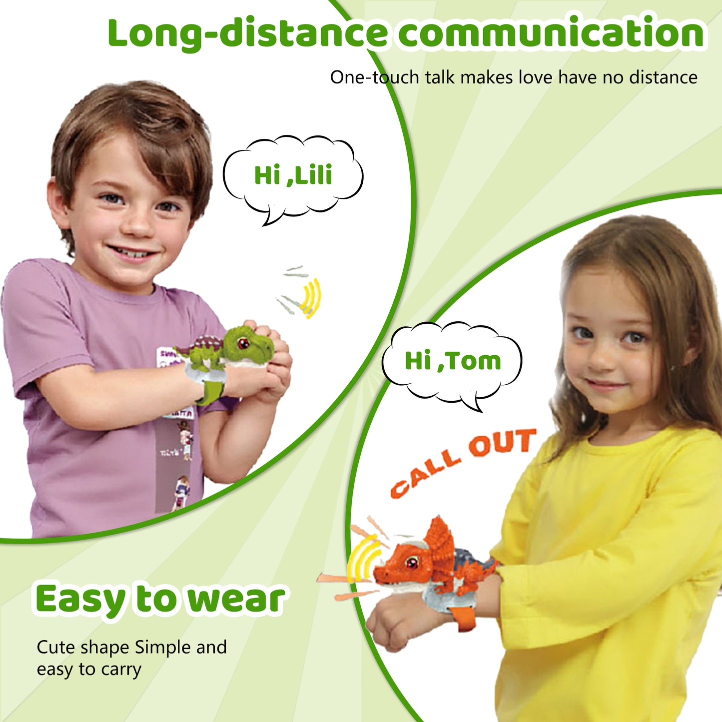 Dinosaur Walkie Talkies 2 Pack,Toddler Walkie Talkies,Two-color Dinosaur Wrist Walkie Talkies for Outdoor Camping Games & Birthday Gifts for Kids