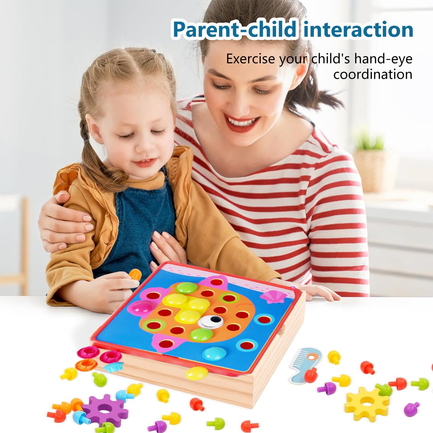 Pegboard Toys for Toddlers,Color Matching Mosaic Button Art Toys,Early Learning Educational Toys for 3+ Year Old Boys and Girls Christmas Gifts,24 Pictures and 92 Buttons