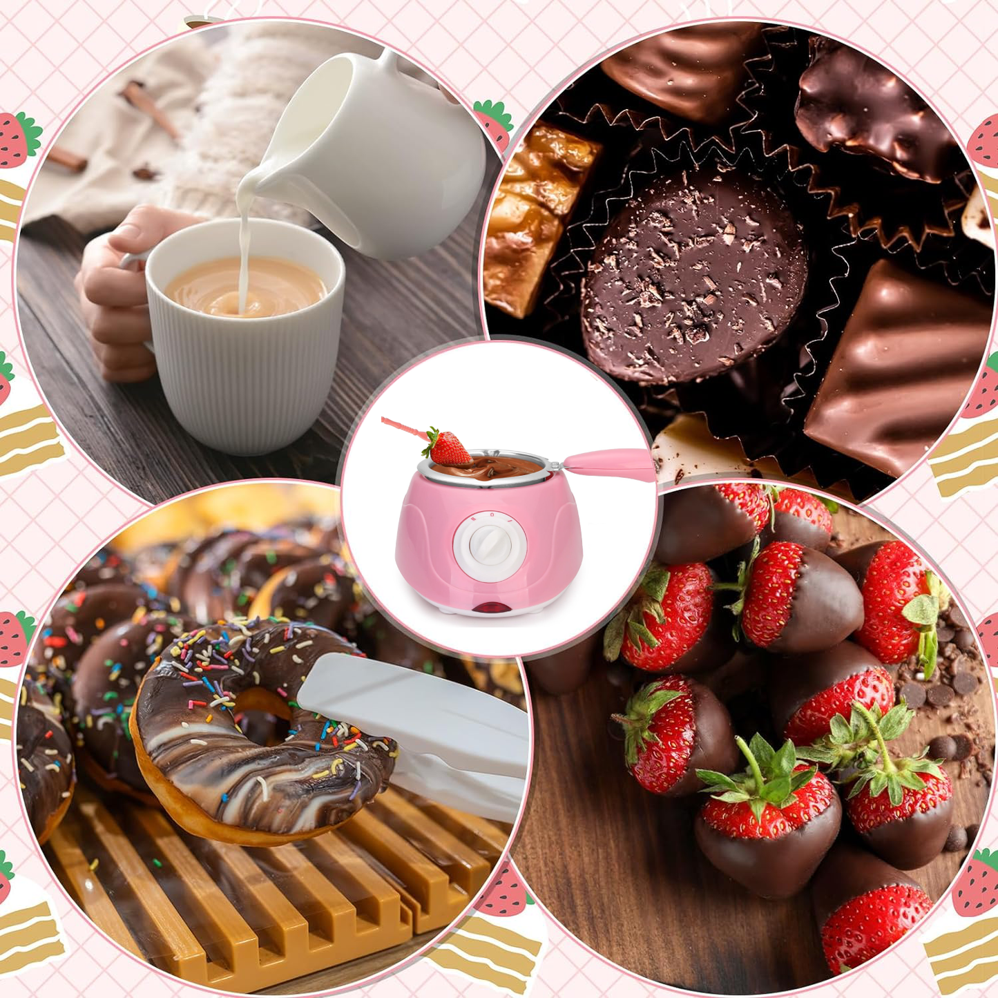 Chocolate Fondue Pot,Luxury Electric Chocolate Melting Pot Set With Fork and Model Tool,Melt,Warm Caramel,Cheese,Sauce,Romantic Date,Fun Birthday Gift