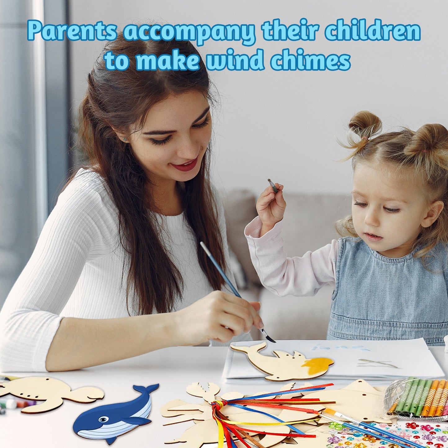 DIY Wind Chimes,Wooden Dinosaurs and Sea Creatures 19 Pcs,Crafts for Kids Ages 8-12,Make and Doodle Your Own Wind Chimes,Craft Gifts for Boys and Girls
