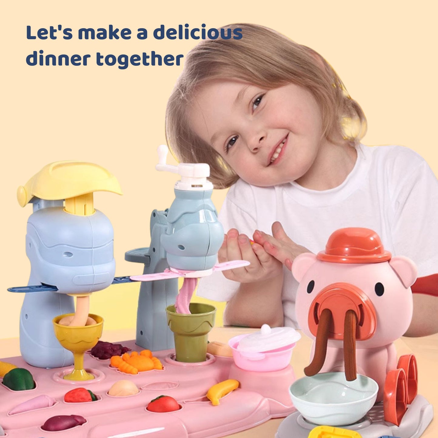 Play Dough Sets for Kids 2-4,Clay Noodle Maker,3 in 1 Noodle Maker Toy,Kitchen Toy Playdough Clay for Making Noodle Cookies,Gift for Girls and Boys