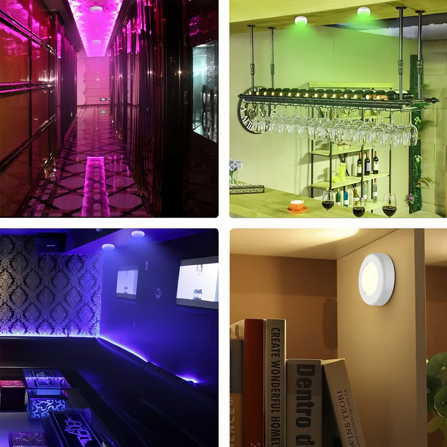 6 Pack 13 Colors Puck Lights,4 Dynamic Lighting LED Puck Lights,Remote Puck Lights,Under Cabinet Puck Lights,Adjustable Brightness Stick On Light for Counter Kitchen Wardrobe,2.44 in