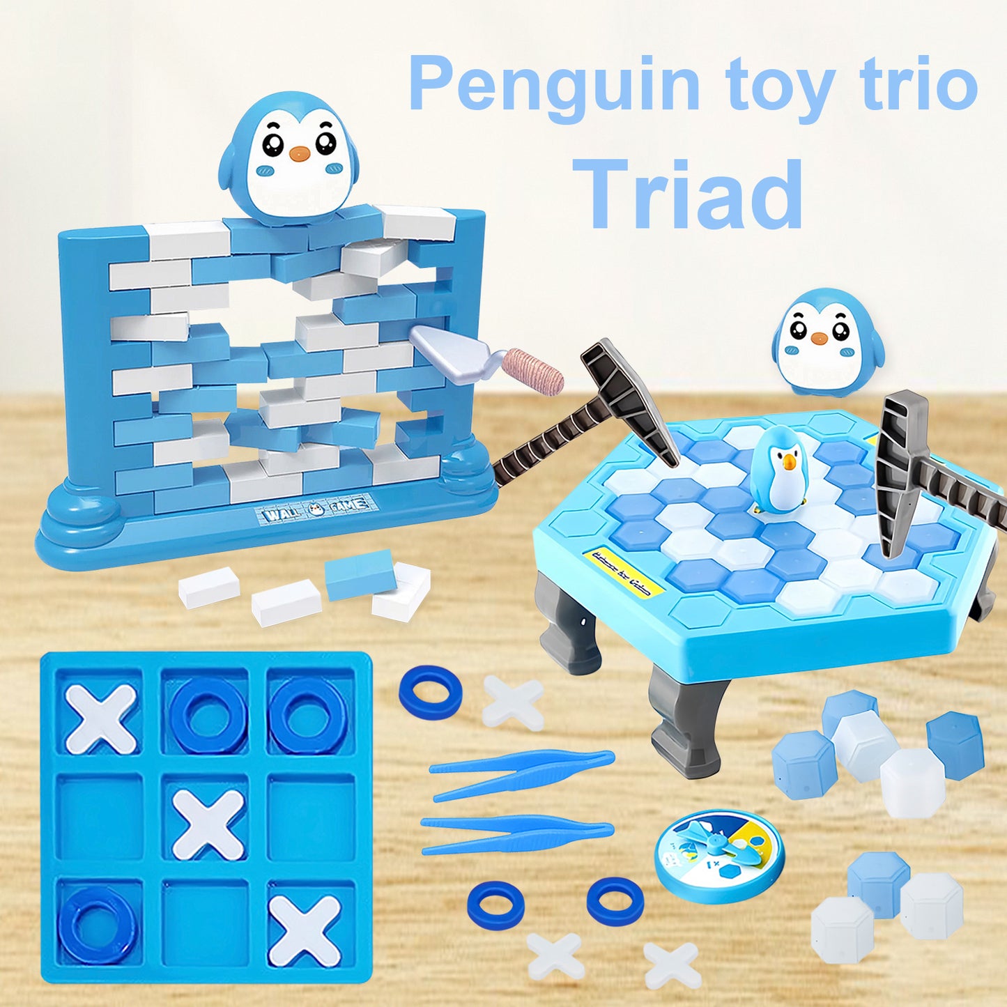Kids Save Penguin Break Ice Game,Break Ice Game Toy for Adults,Family,Kids Ages 4-8,Penguin Game Set with Mini Penguin Brick Wall Game and Tic Tac Toe