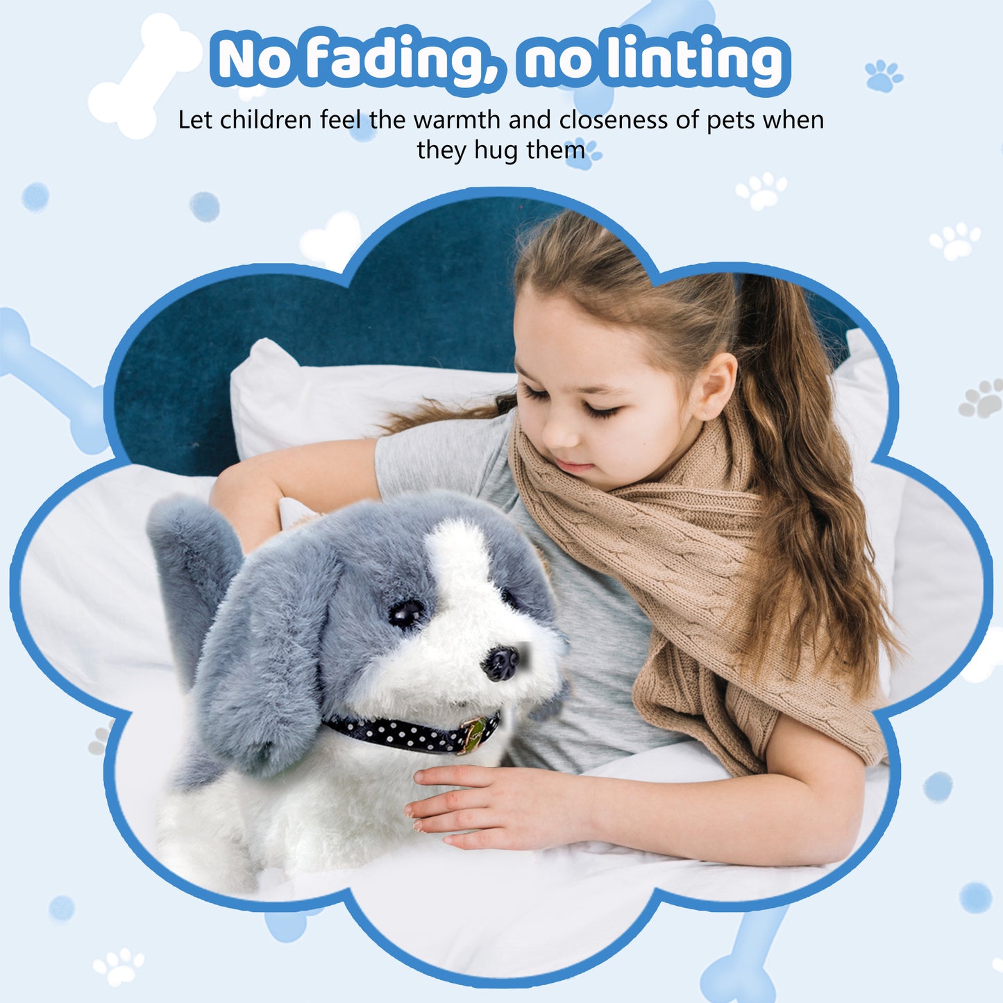 12 Pcs Walking Puppy Toy for Kids,Toy Dog That Walks and Barks,Grey and White Teddy dog,Best Plush Dog Toy Gifts for Kids 3 4 5 6+ Year Old