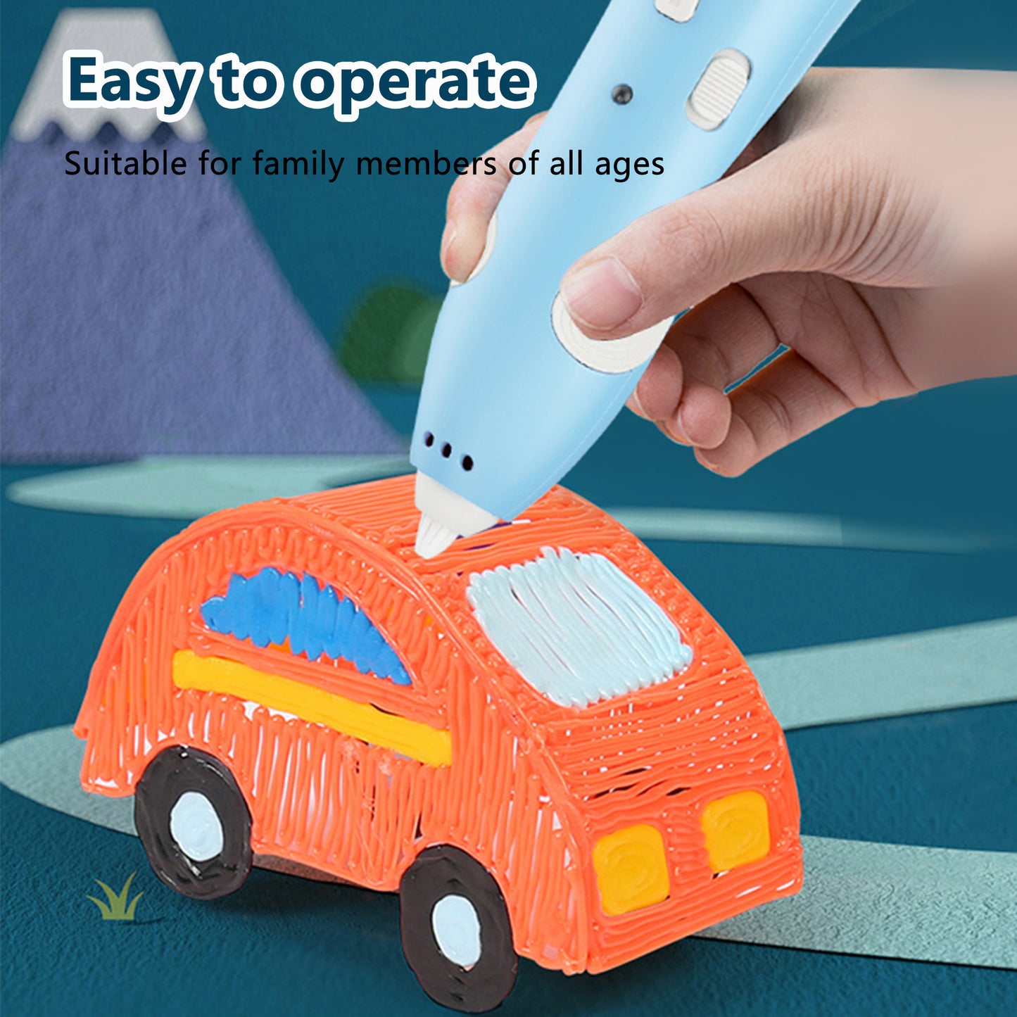 3D Printing Pen,Kids Blue Wireless 3d Pen With 13 3D Pen Filaments,Two-speed Adjustable,Stencil Book,Project Guide,And USB Charger,Christmas or Birthday Gifts for Kids Aged 6+