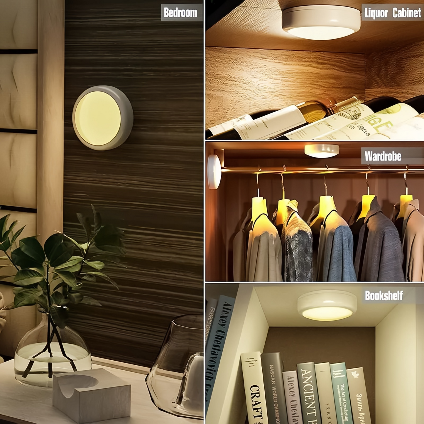 6 Pack 13 Colors Puck Lights,4 Dynamic Lighting LED Puck Lights,Remote Puck Lights,Under Cabinet Puck Lights,Adjustable Brightness Stick On Light for Counter Kitchen Wardrobe,2.44 in