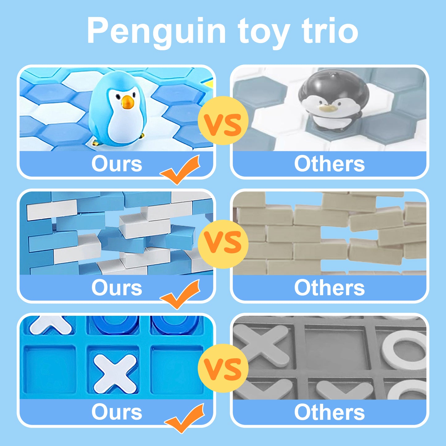 Kids Save Penguin Break Ice Game,Break Ice Game Toy for Adults,Family,Kids Ages 4-8,Penguin Game Set with Mini Penguin Brick Wall Game and Tic Tac Toe
