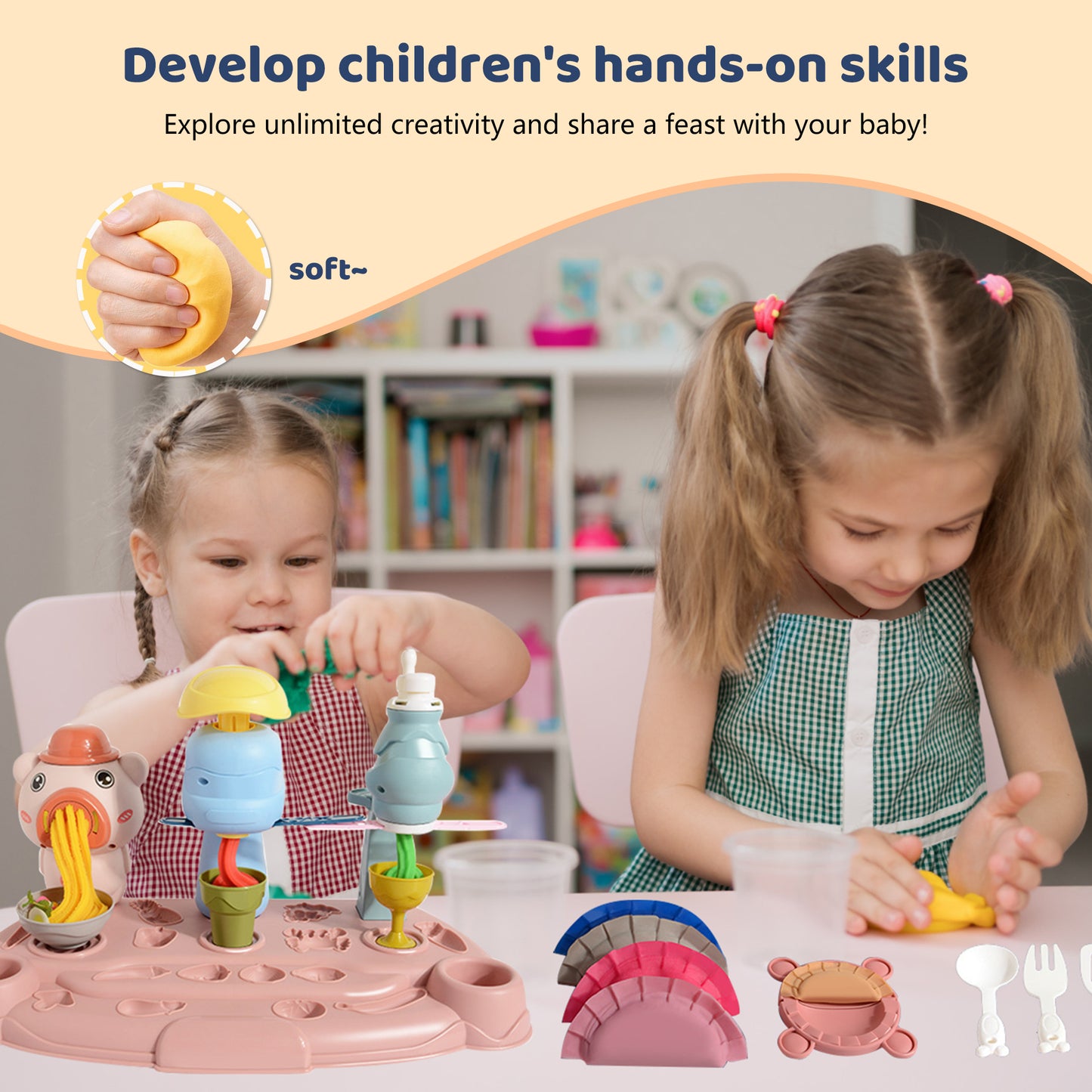 Play Dough Sets for Kids 2-4,Clay Noodle Maker,3 in 1 Noodle Maker Toy,Kitchen Toy Playdough Clay for Making Noodle Cookies,Gift for Girls and Boys