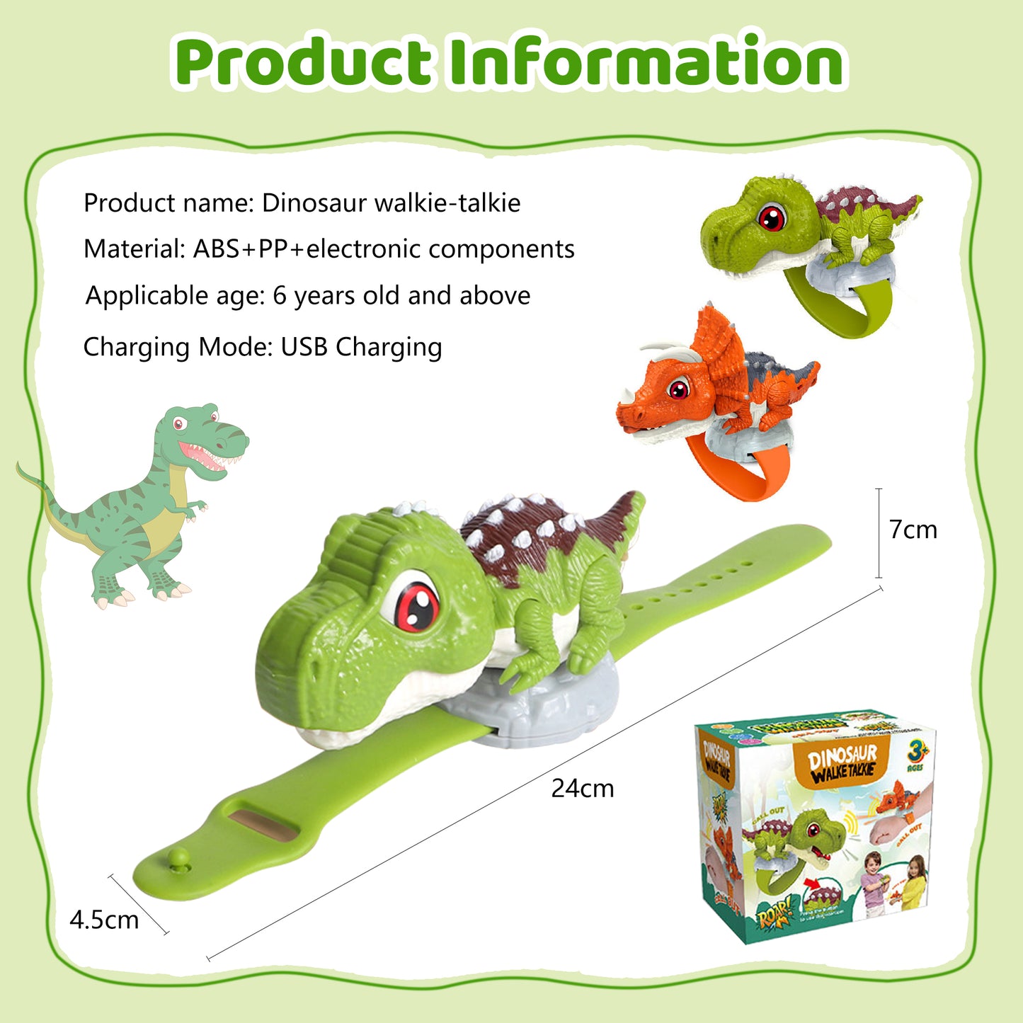 Dinosaur Walkie Talkies 2 Pack,Toddler Walkie Talkies,Two-color Dinosaur Wrist Walkie Talkies for Outdoor Camping Games & Birthday Gifts for Kids