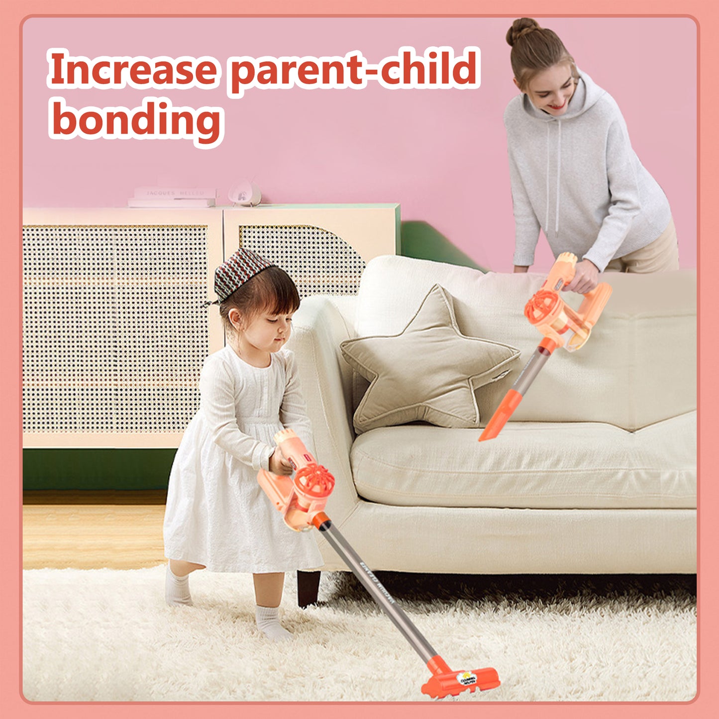Kids Vacuum Cleaner,Toy Vacuum Cleaner,4-in-1 Kids Vacuum That Really Works,Pink Girl's Vacuum Cleaner,Cordless Real Suction,Gifts for Boys and Girls