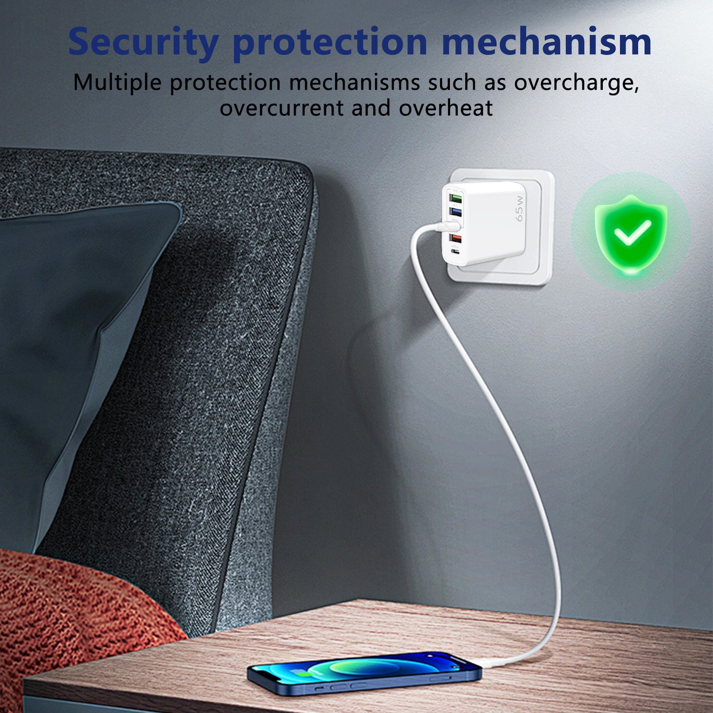 65W USB C Fast Charger,2 Pack Wall Charger Block,6 Port Power Adapter,Compatible with Various Types of Mobile Phones and Computers,White