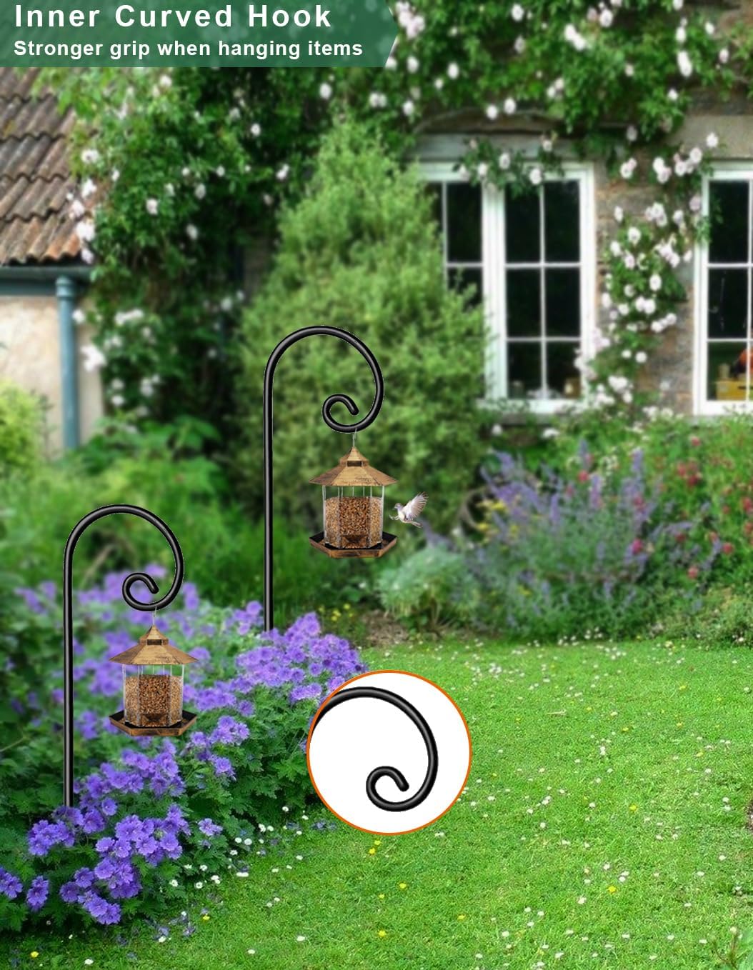 2 Pack Shepherd Hook 48 inch Rust Resistant Garden Hanging Basket Hanger Pathway LightLantern Wind Chimes Wedding