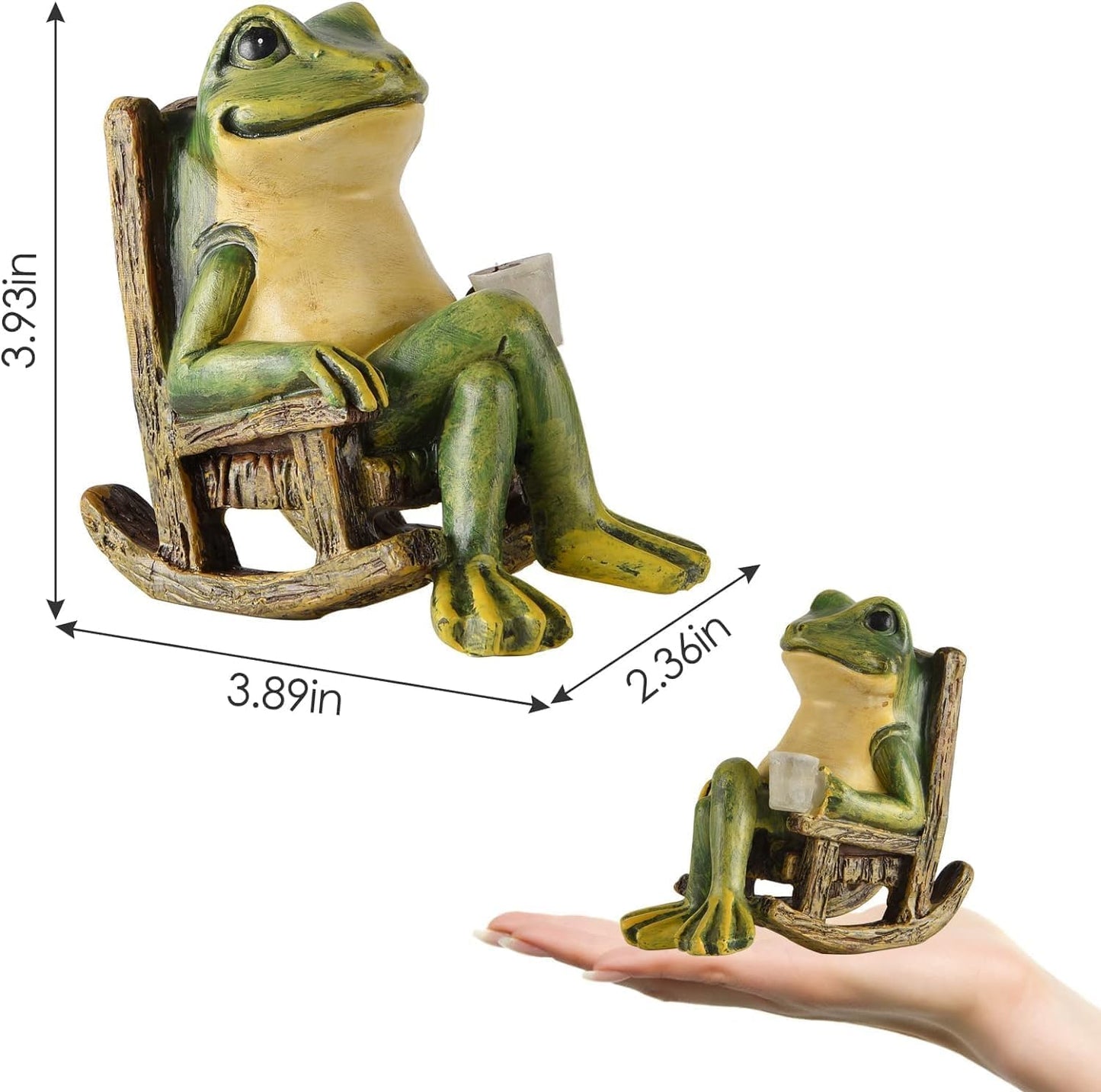 Waterproof Resin Frog Statue,Solar Frog Statue,Solar Frog Light,Miniature Frog Garden Statue for Interior and Exterior,3.9 x 2.3 x 3.9 in,Warm Yellow LED