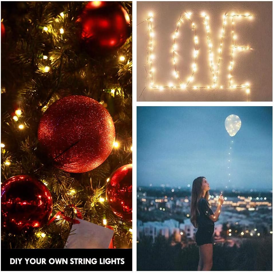 2 Pack 65.6 ft Photo String,USB Photo Clip Light,100 Clip String Lights,200 LED Photo Clips for Picture Party Bedroom Wedding,Warm White