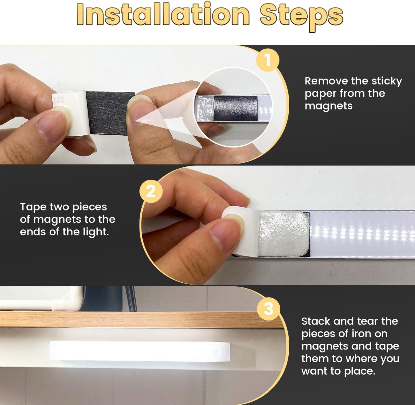 6 Pack USB Under Cabinet Lights,Sticky Lamps Motion Sensor Light,Three Modes Dimmable Closet Light,Wireless Under Counter Lights for Kitchen Stairs,White LED 11.81 x 0.78 in