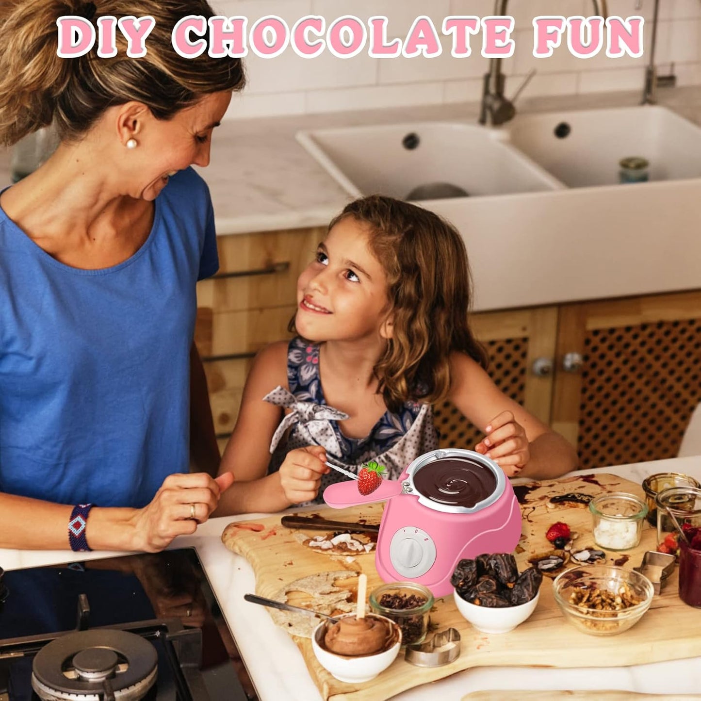Chocolate Fondue Pot,Luxury Electric Chocolate Melting Pot Set With Fork and Model Tool,Melt,Warm Caramel,Cheese,Sauce,Romantic Date,Fun Birthday Gift