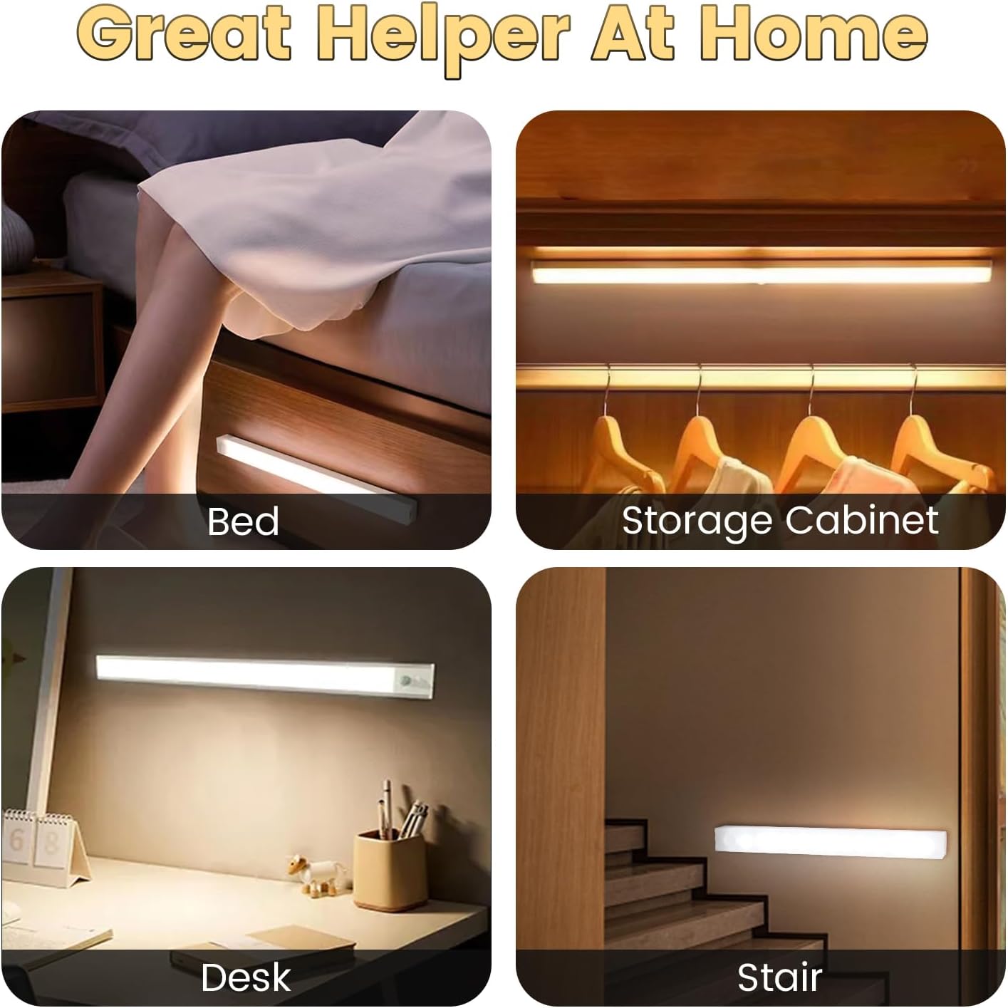 6 Pack USB Under Cabinet Lights,Sticky Lamps Motion Sensor Light,Three Modes Dimmable Closet Light,Wireless Under Counter Lights for Kitchen Stairs,White LED 11.81 x 0.78 in