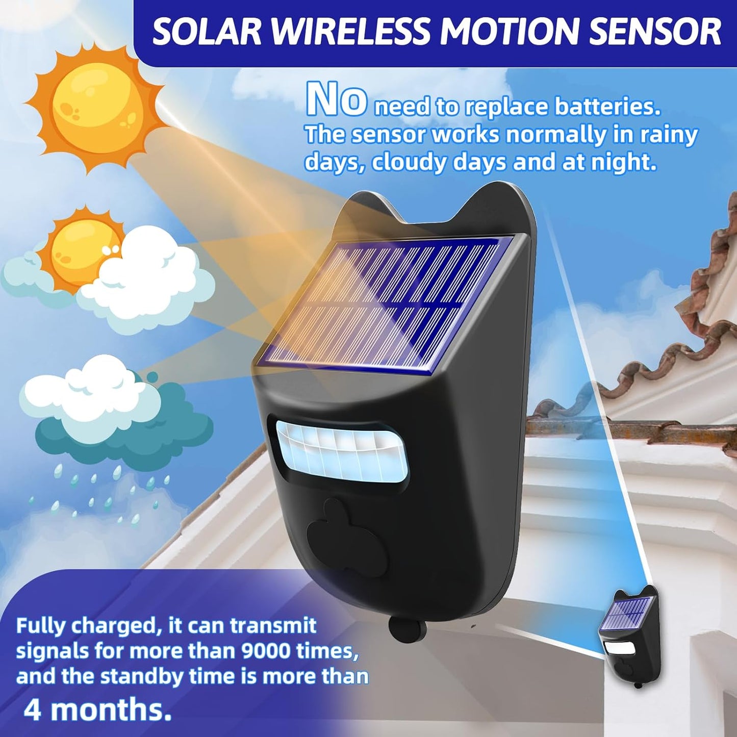 Solar Driveway Alarms Wireless Outside Weatherproof Motion Detector & Sensor for 700ft Long Range - No Need Replace Batteries Security Driveway Alert System - Monitor & Protect Outside Property