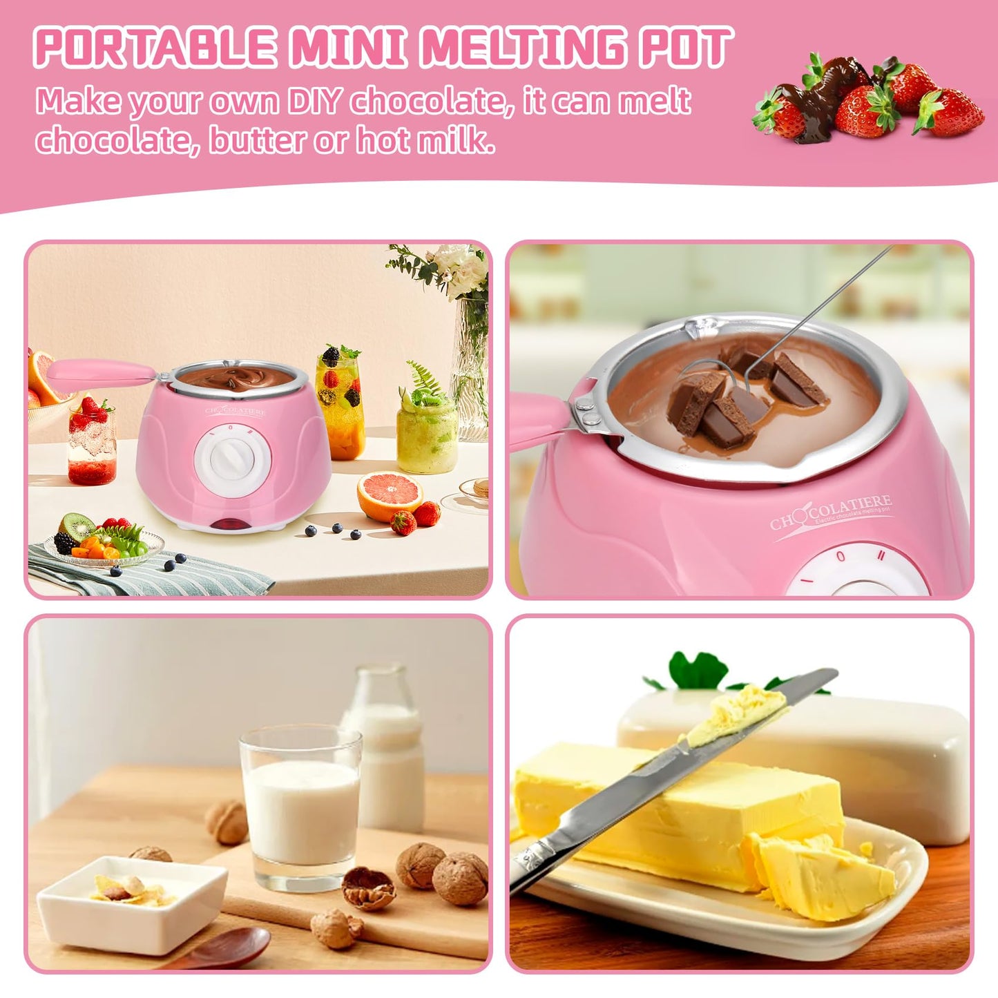 Chocolate Fondue Pot,Luxury Electric Chocolate Melting Pot Set With Fork and Model Tool,Melt,Warm Caramel,Cheese,Sauce,Romantic Date,Fun Birthday Gift