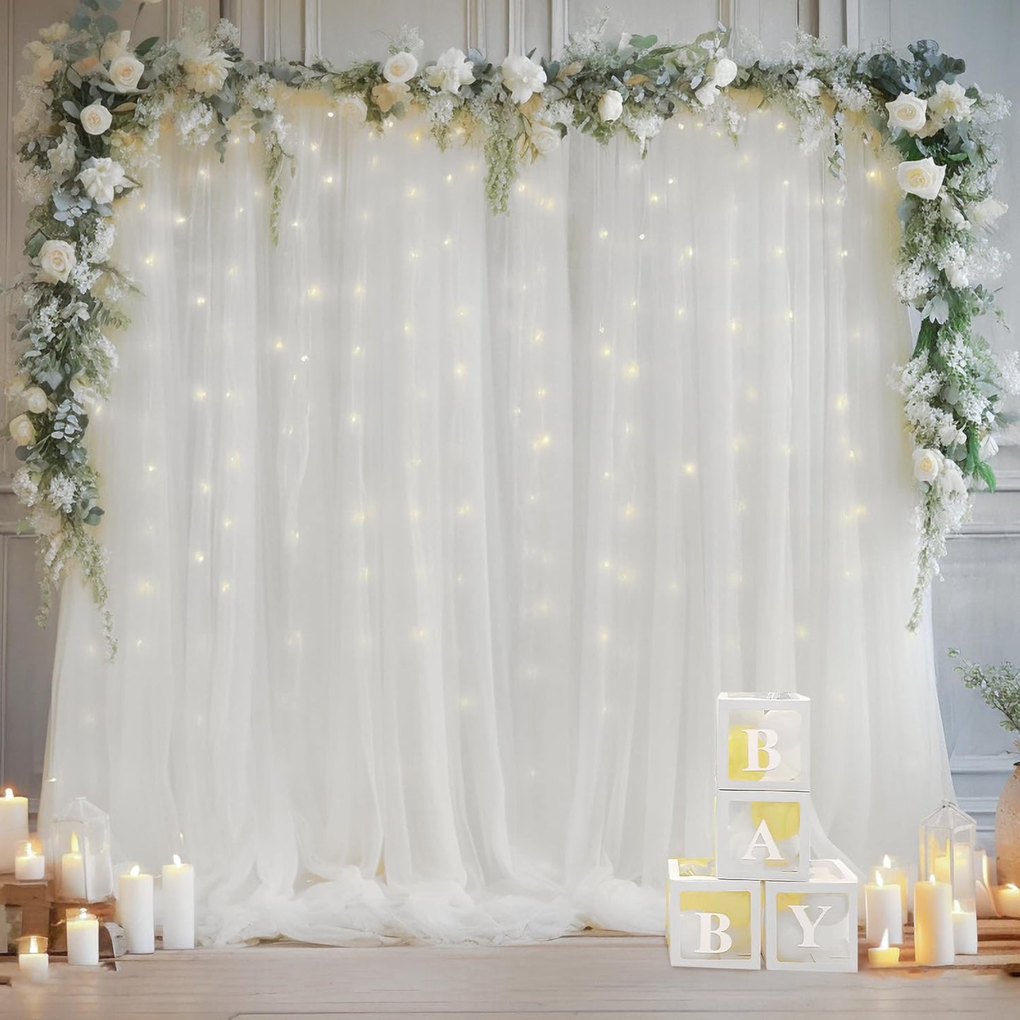 3 Pack Curtain Lights,USB 900 LED Curtain Lights,8 Modes String Curtain Lights for Christmas Bedroom Party Garden Wall Decorations,Warm White(9.9x9.9 ft)