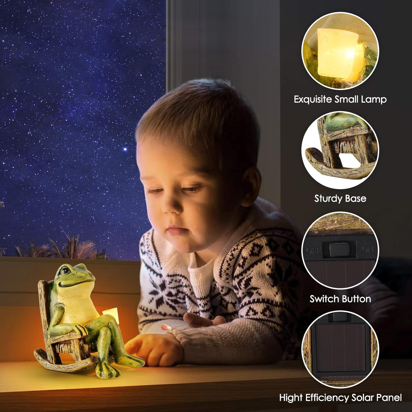 Waterproof Resin Frog Statue,Solar Frog Statue,Solar Frog Light,Miniature Frog Garden Statue for Interior and Exterior,3.9 x 2.3 x 3.9 in,Warm Yellow LED