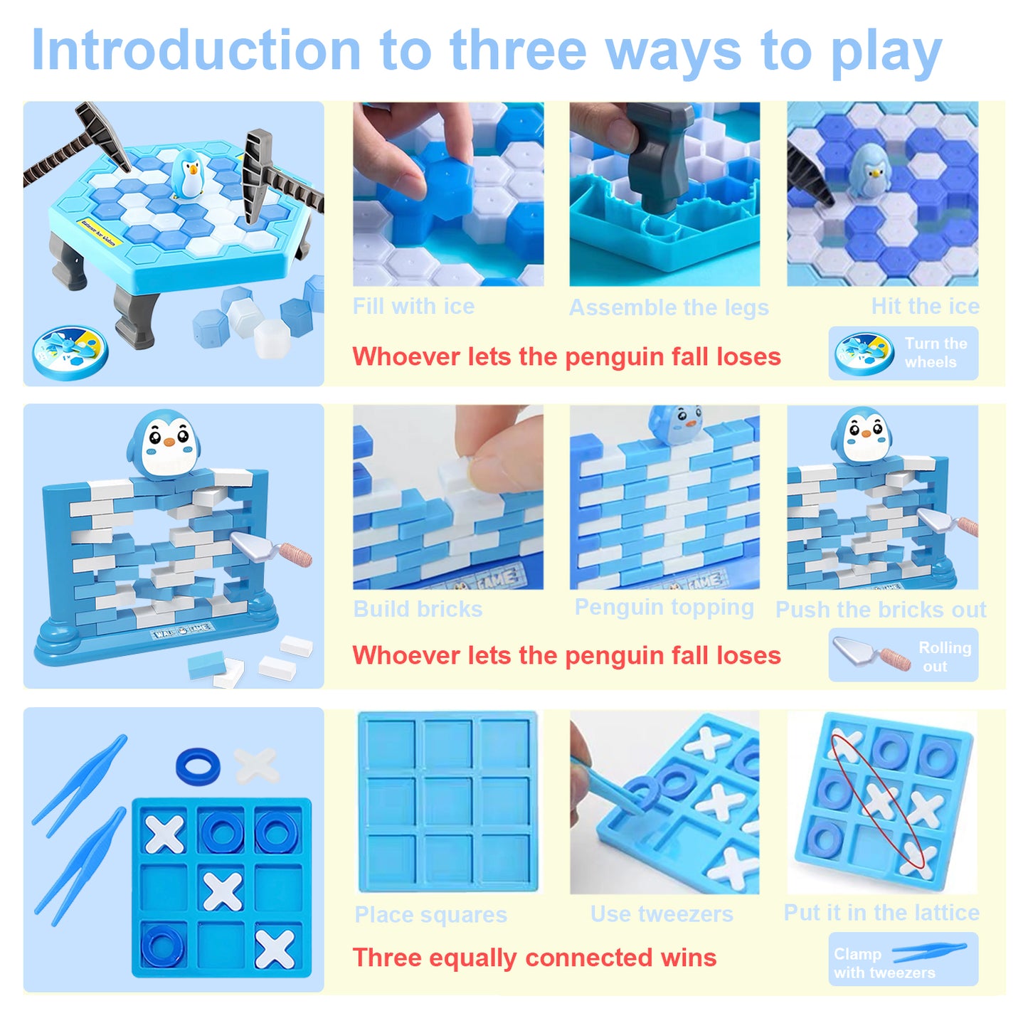 Kids Save Penguin Break Ice Game,Break Ice Game Toy for Adults,Family,Kids Ages 4-8,Penguin Game Set with Mini Penguin Brick Wall Game and Tic Tac Toe