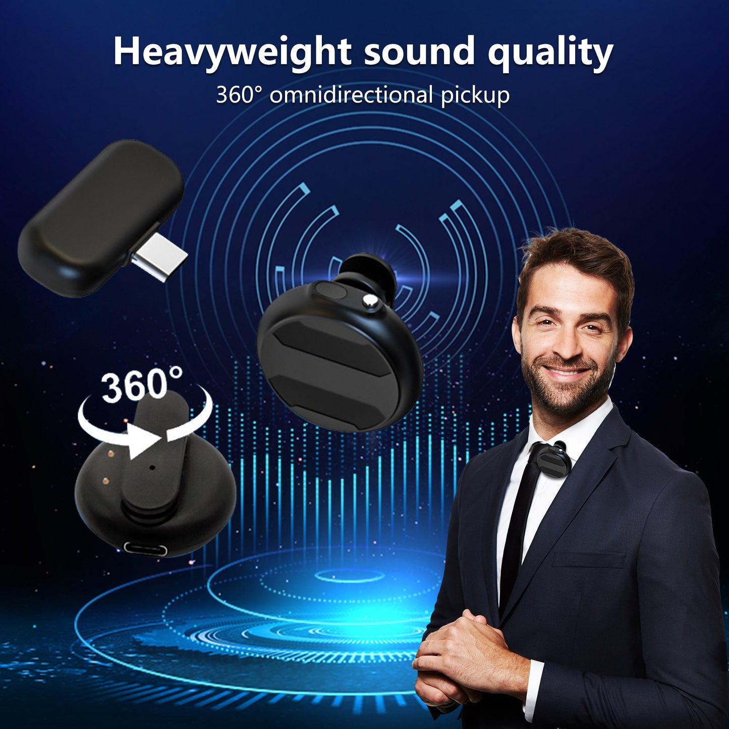 2 Pack Round Wireless Microphone for All Models of Mobile Phones,Noise Reduction Lapel Wireless Phone Mics for Recording and Video,Clip on Mic