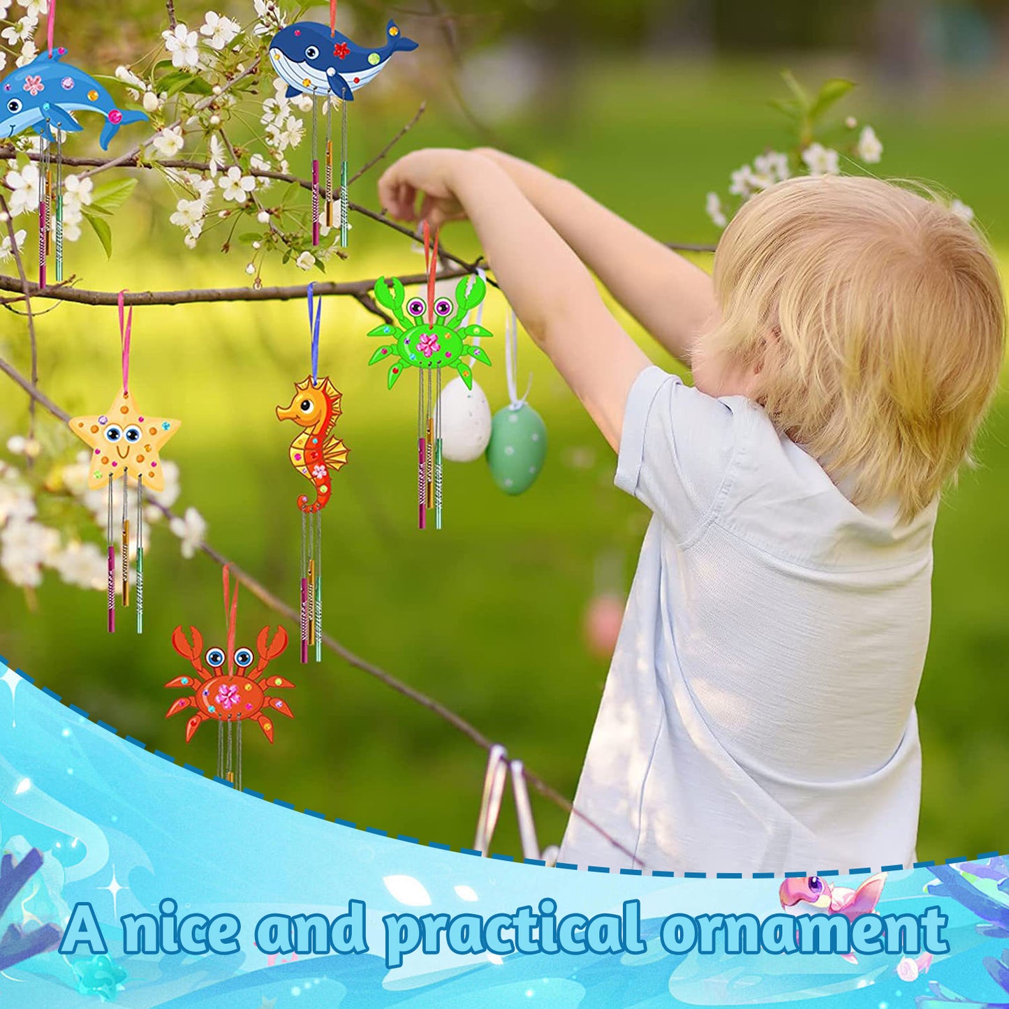DIY Wind Chimes,Wooden Dinosaurs and Sea Creatures 19 Pcs,Crafts for Kids Ages 8-12,Make and Doodle Your Own Wind Chimes,Craft Gifts for Boys and Girls