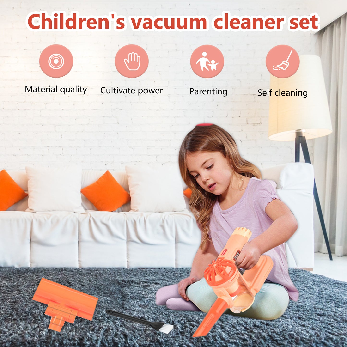 Kids Vacuum Cleaner,Toy Vacuum Cleaner,4-in-1 Kids Vacuum That Really Works,Pink Girl's Vacuum Cleaner,Cordless Real Suction,Gifts for Boys and Girls