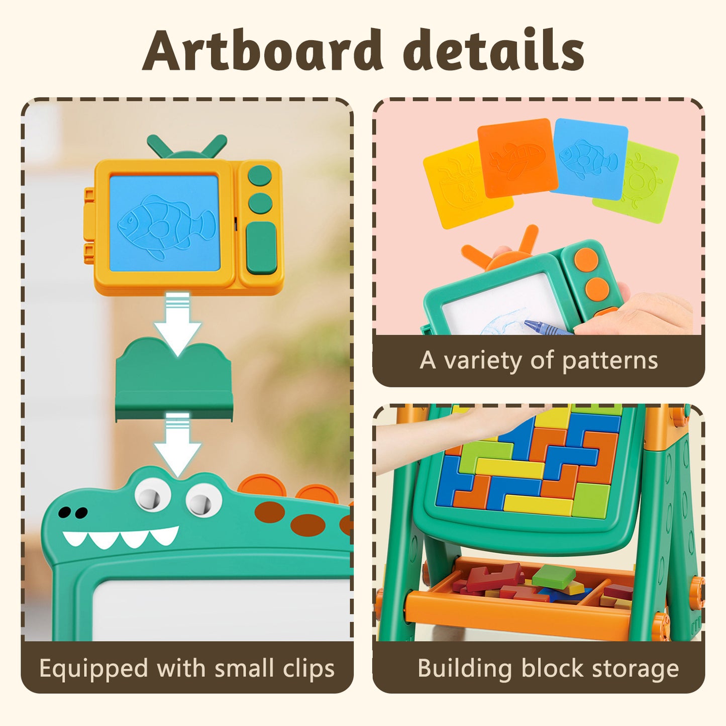 Art Easel for Kids,Kids Blackboard,3-in-1 Easel for Kids Ages 4-8,Double-sided Adjustable Standing Easel,Art Gifts and Educational Toys for Kids,Green